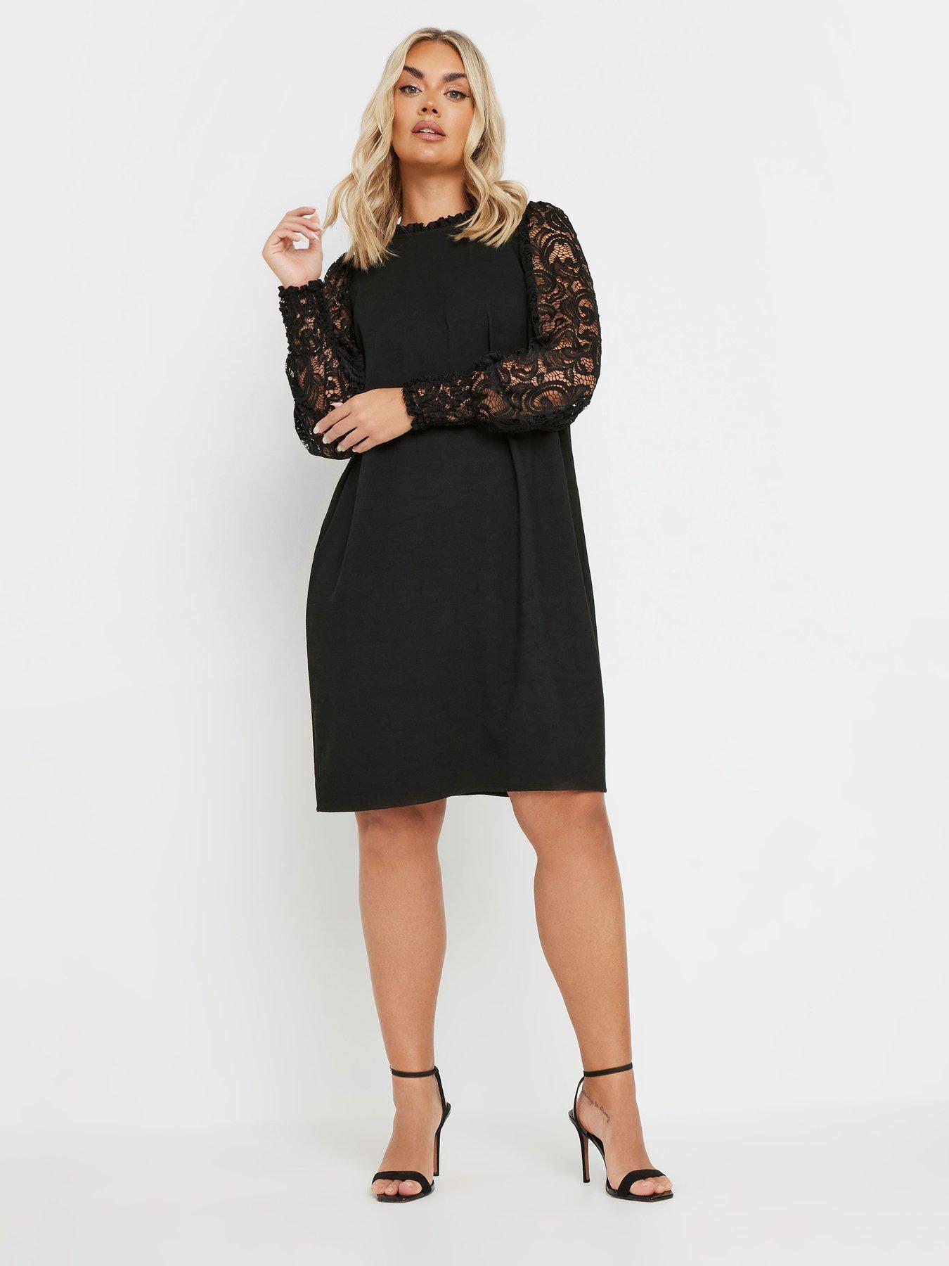 undefined Curve Lace Sleeve Dress - Black