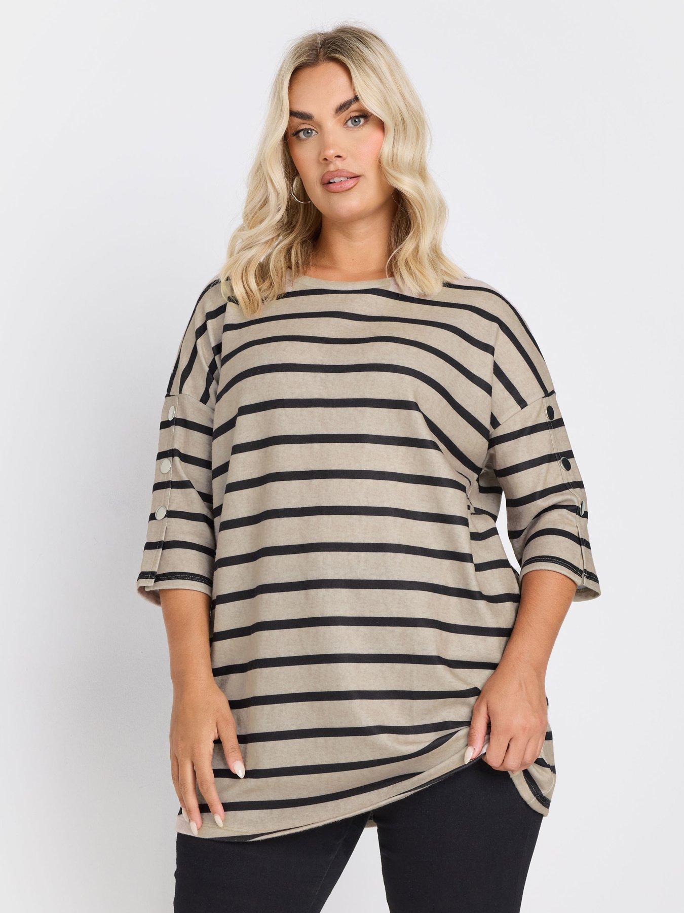 yours-curve-striped-button-sleeve-top-ivory