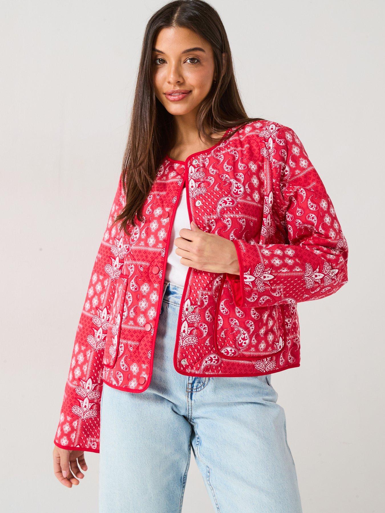 only-printed-quilted-button-down-jacket-red