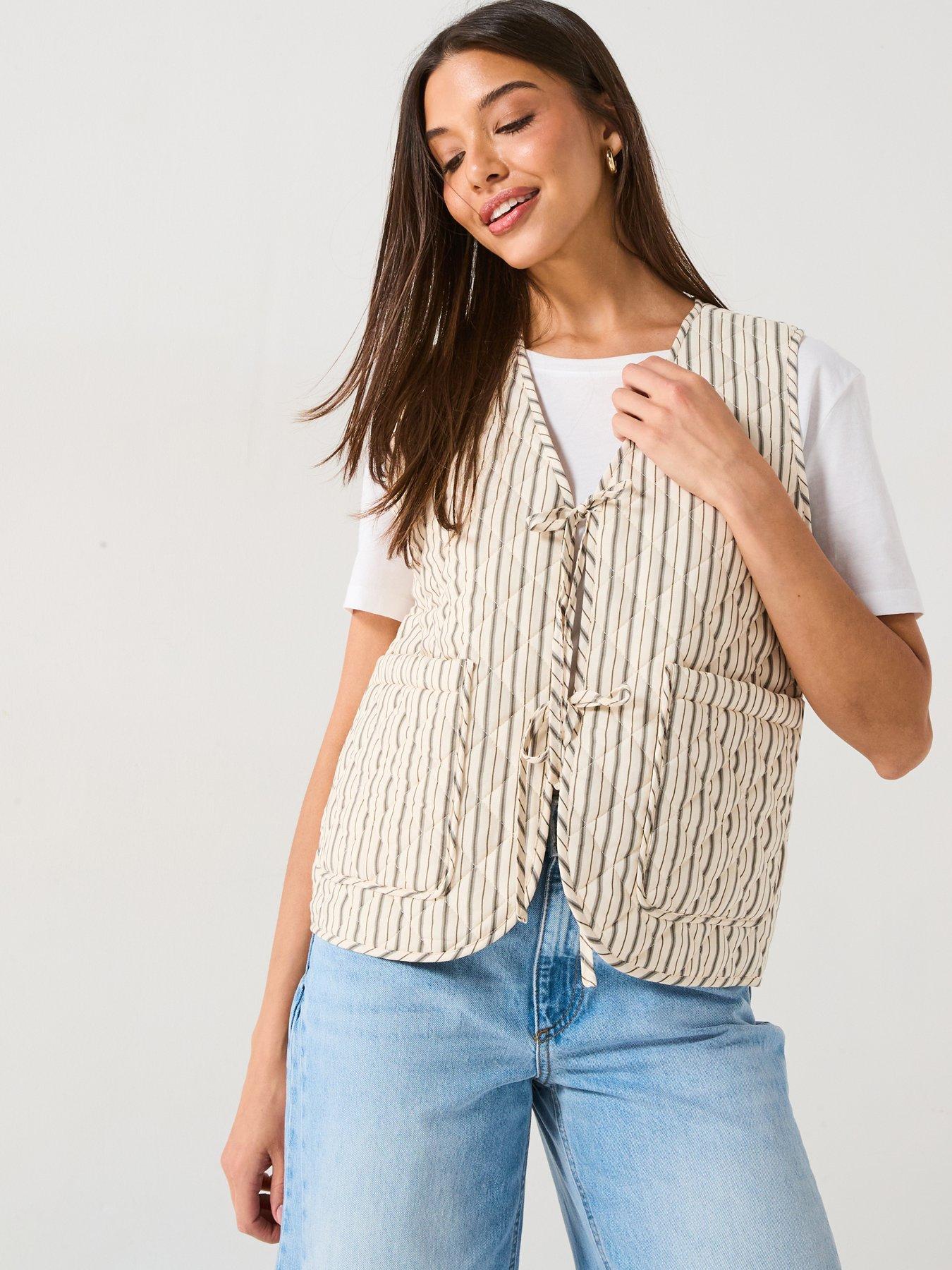 only-quilted-stripe-tie-detail-waistcoat-multi