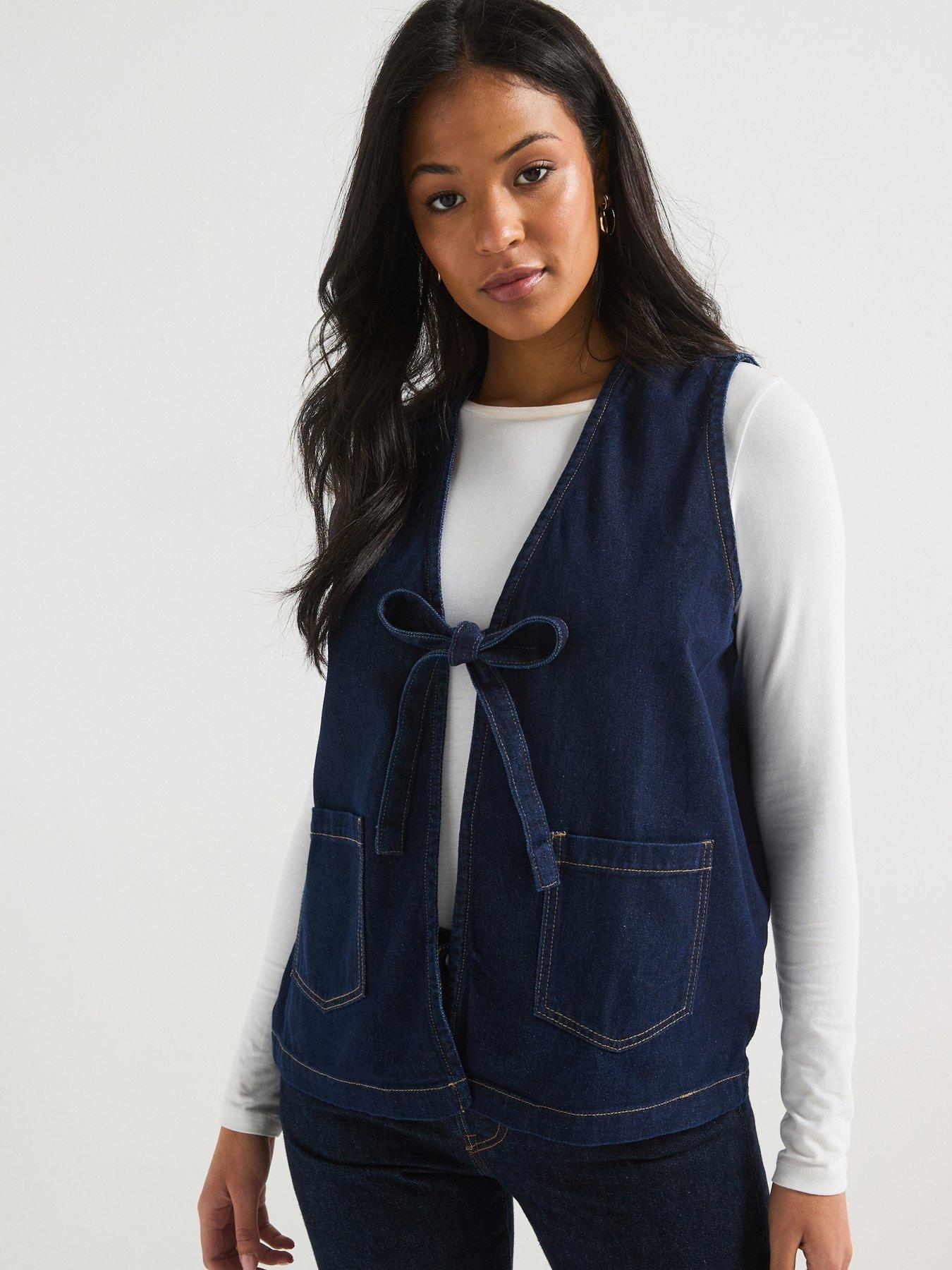 Only Tie Detail Denim Vest - Dark Blue