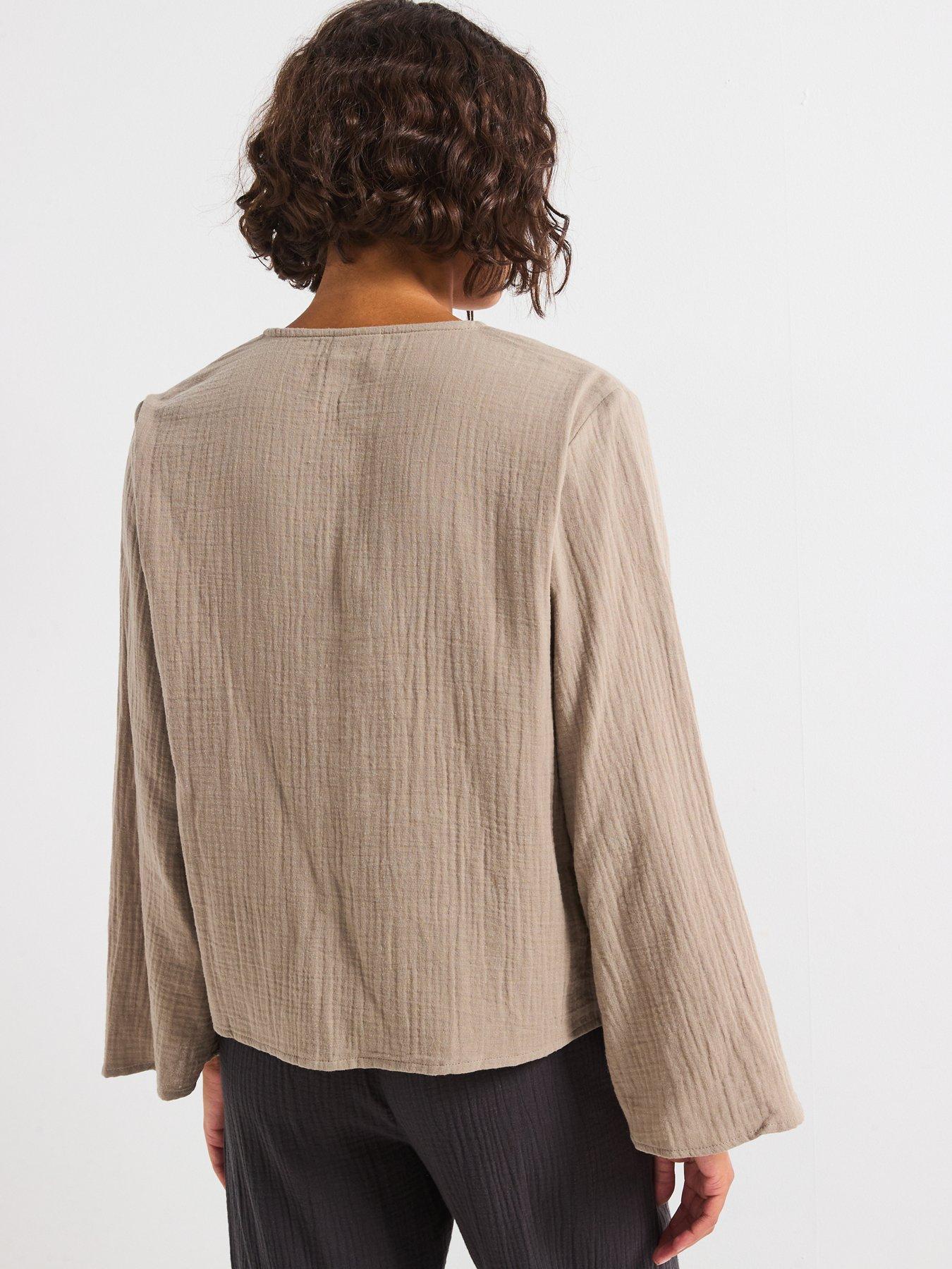  image of jdy-tie-detail-blouse-brown