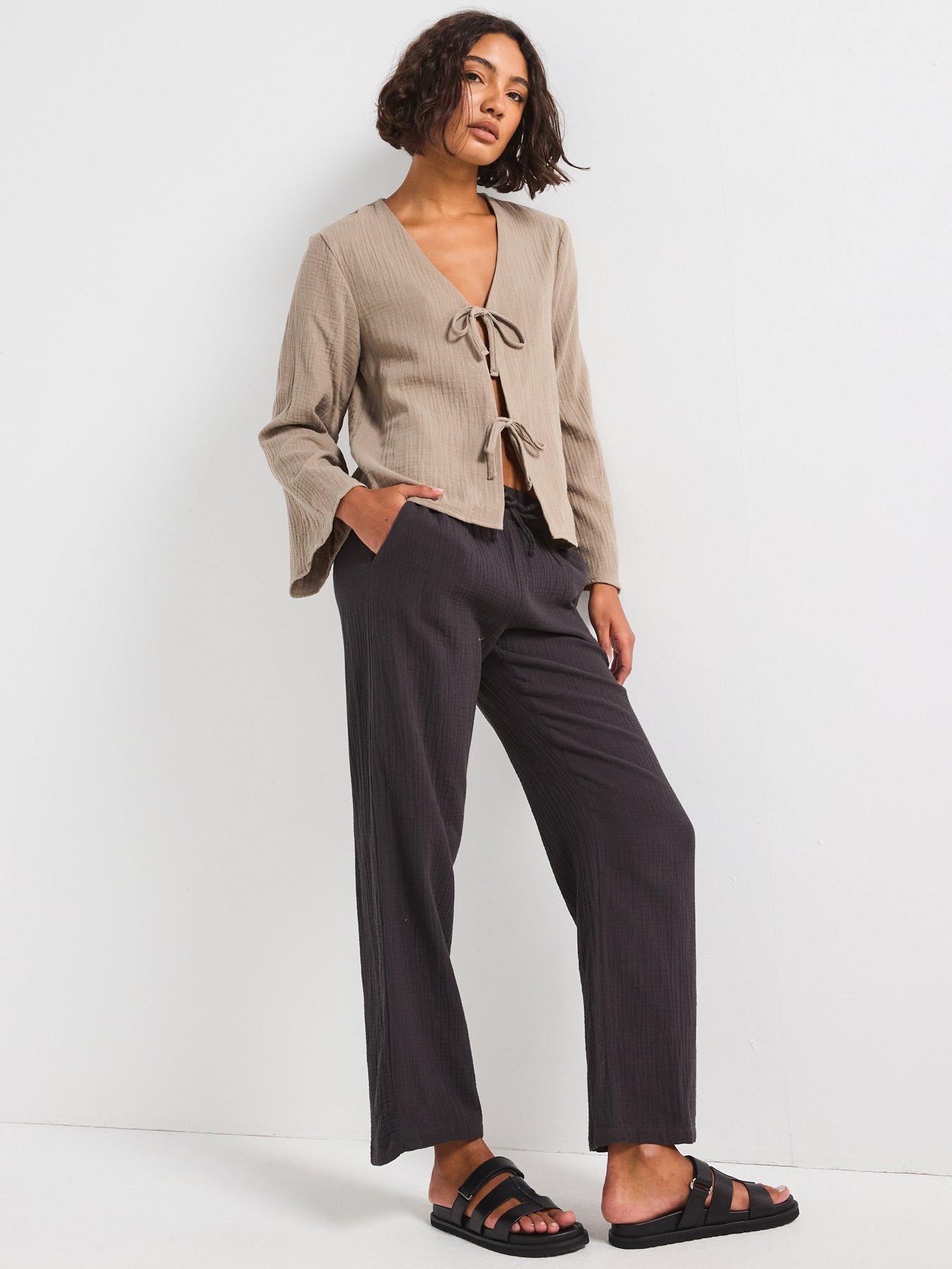  image of jdy-tie-detail-blouse-brown