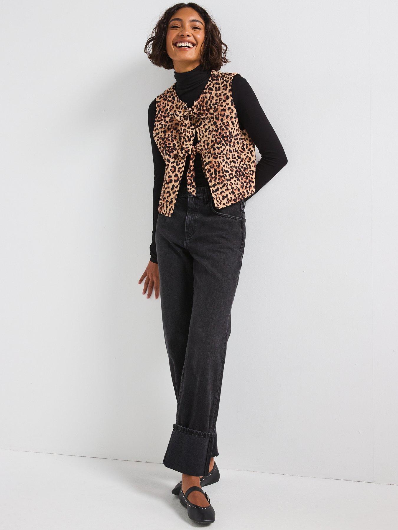  image of pieces-quilted-tie-detail-sleeveless-jacket-leopard-print