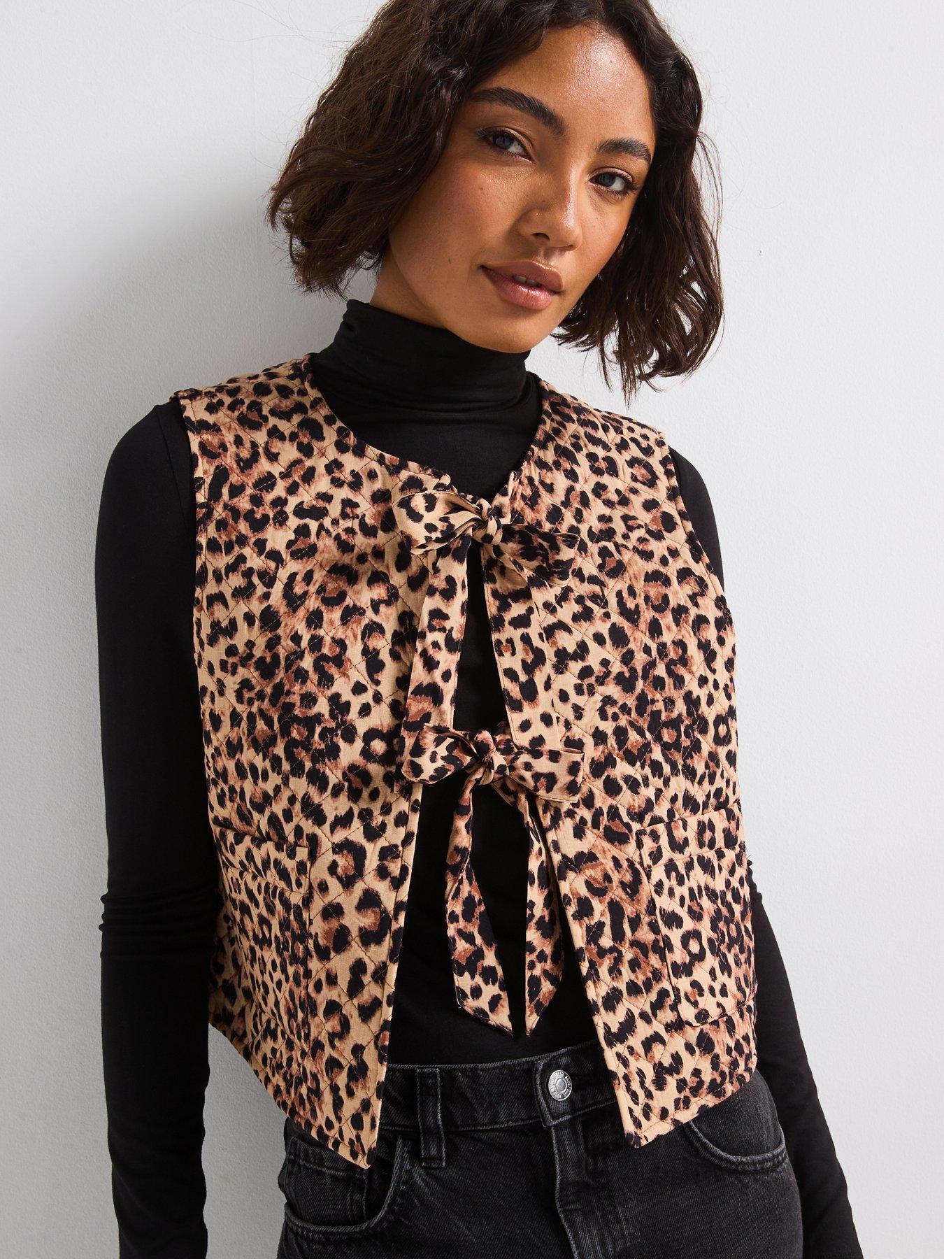  image of pieces-quilted-tie-detail-sleeveless-jacket-leopard-print