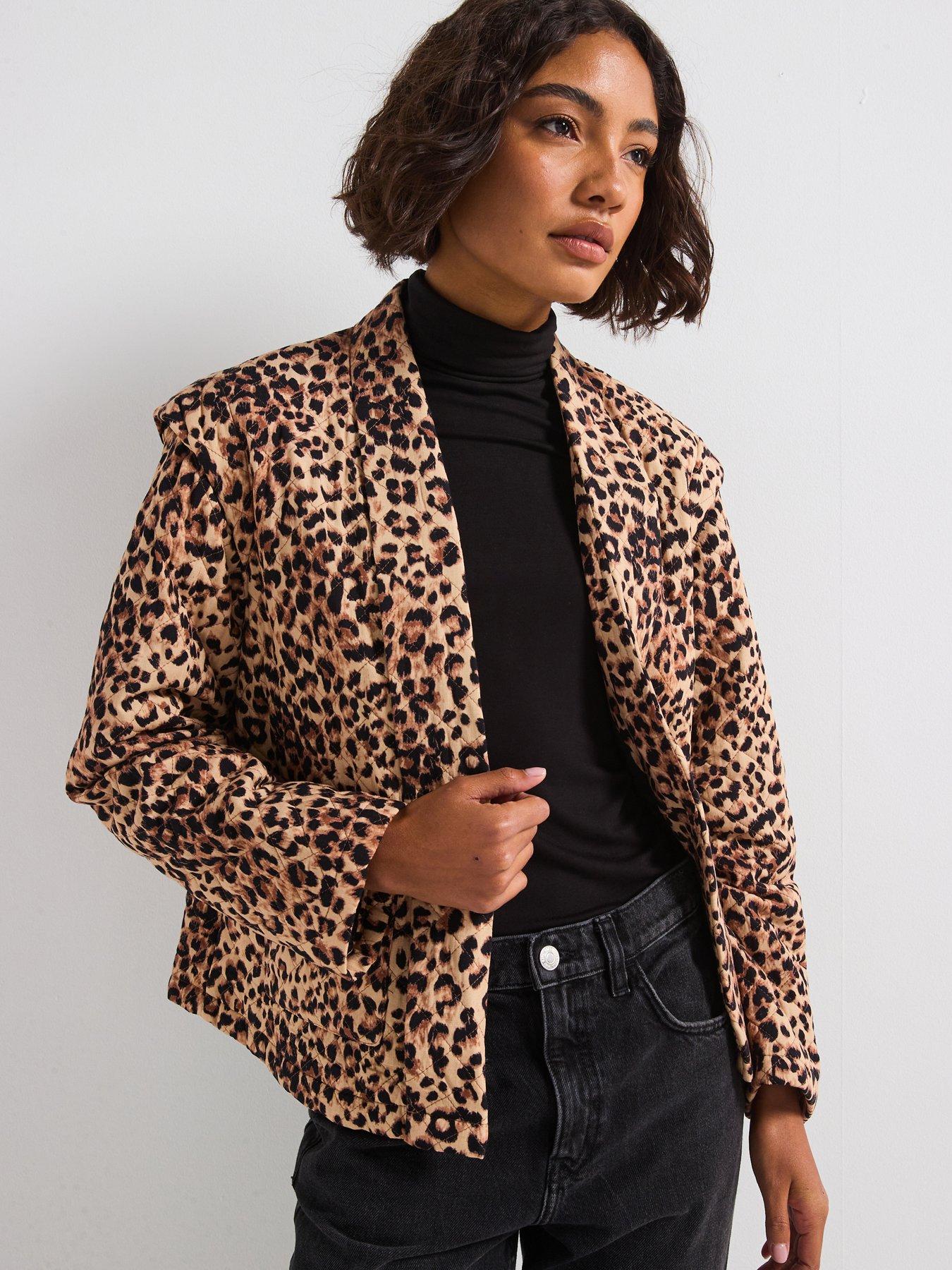 PIECES Long Sleeve Short Padded Jacket - Leopard Print