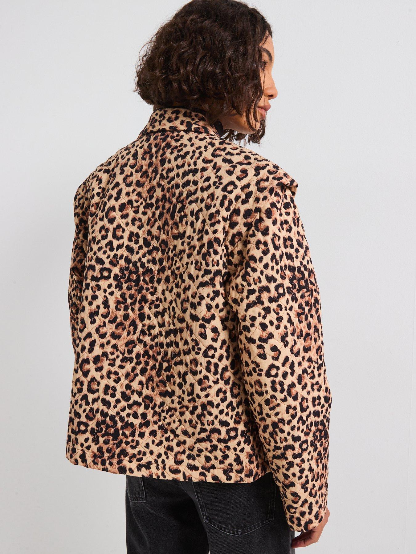  image of pieces-long-sleeve-short-padded-jacket-leopard-print