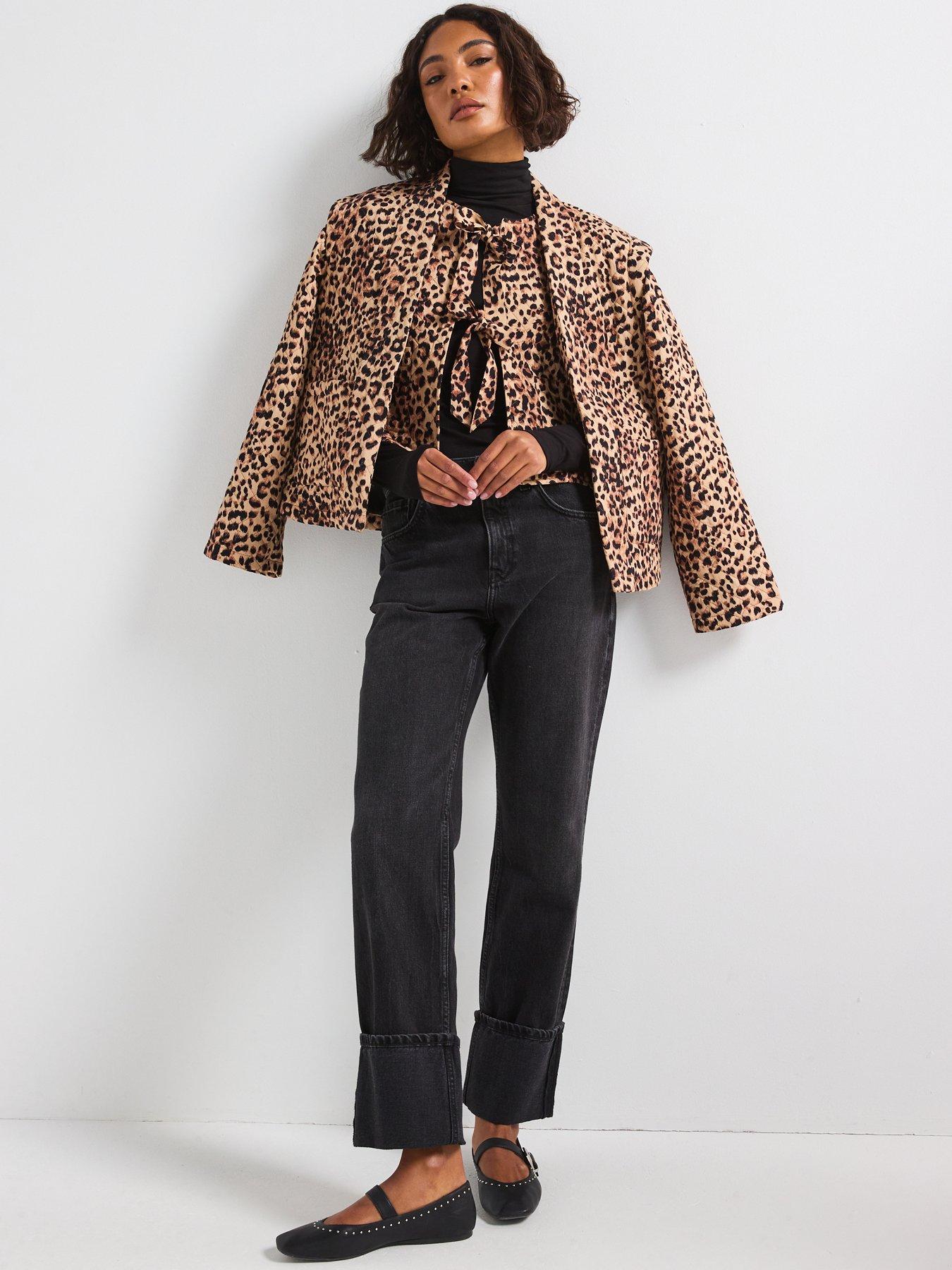  image of pieces-long-sleeve-short-padded-jacket-leopard-print