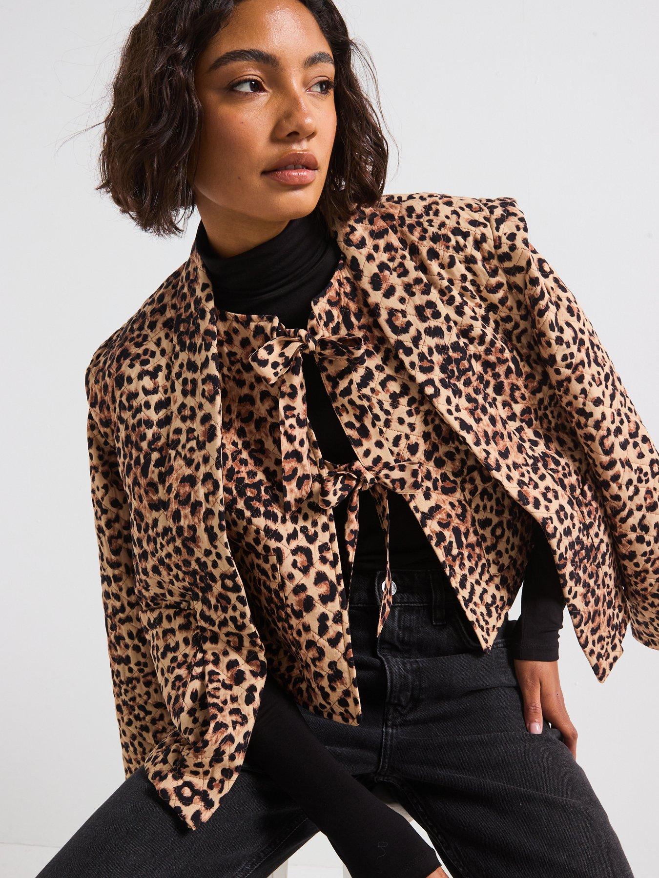  image of pieces-long-sleeve-short-padded-jacket-leopard-print
