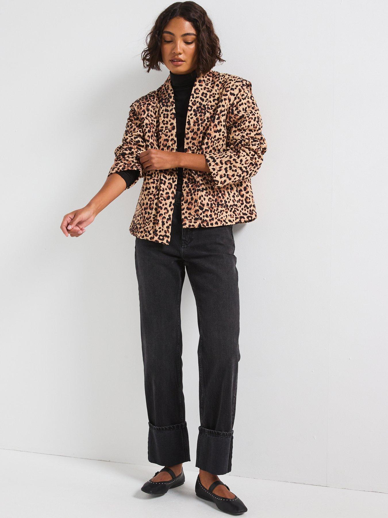  image of pieces-long-sleeve-short-padded-jacket-leopard-print