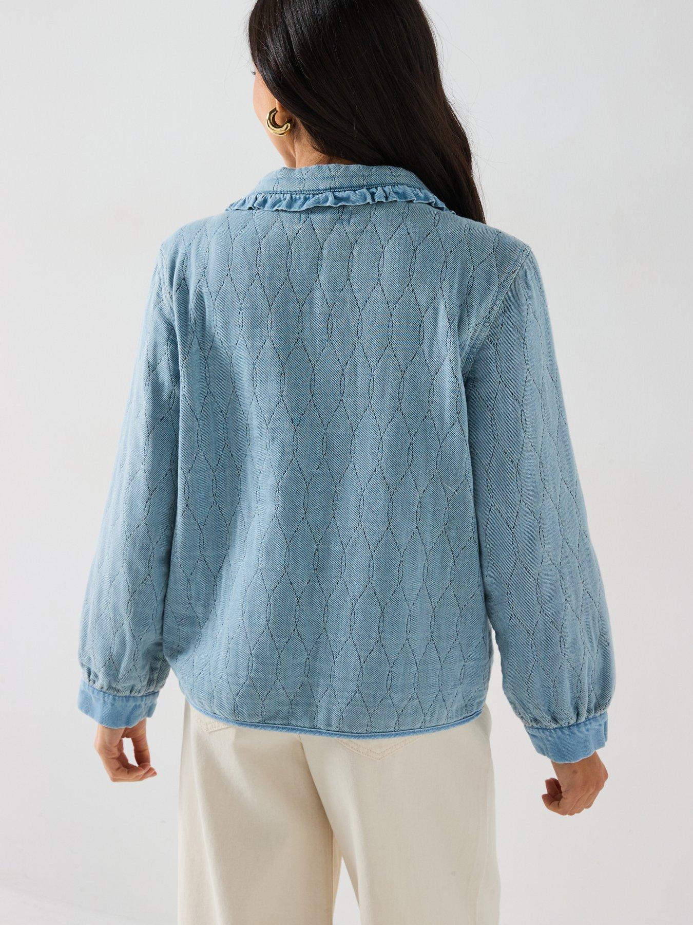 stillFront image of only-tie-front-denim-shacket-blue