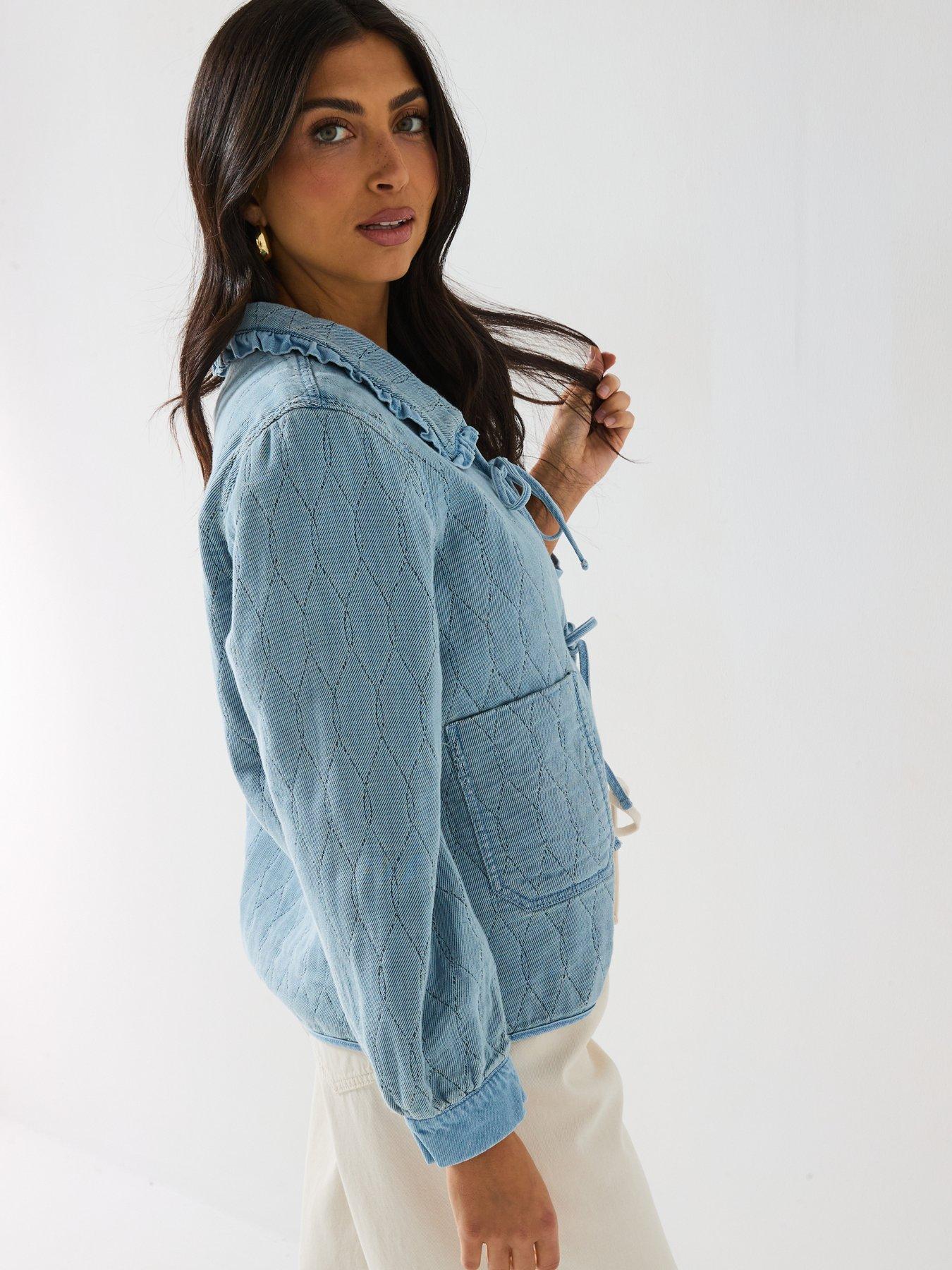  image of only-tie-front-denim-shacket-blue