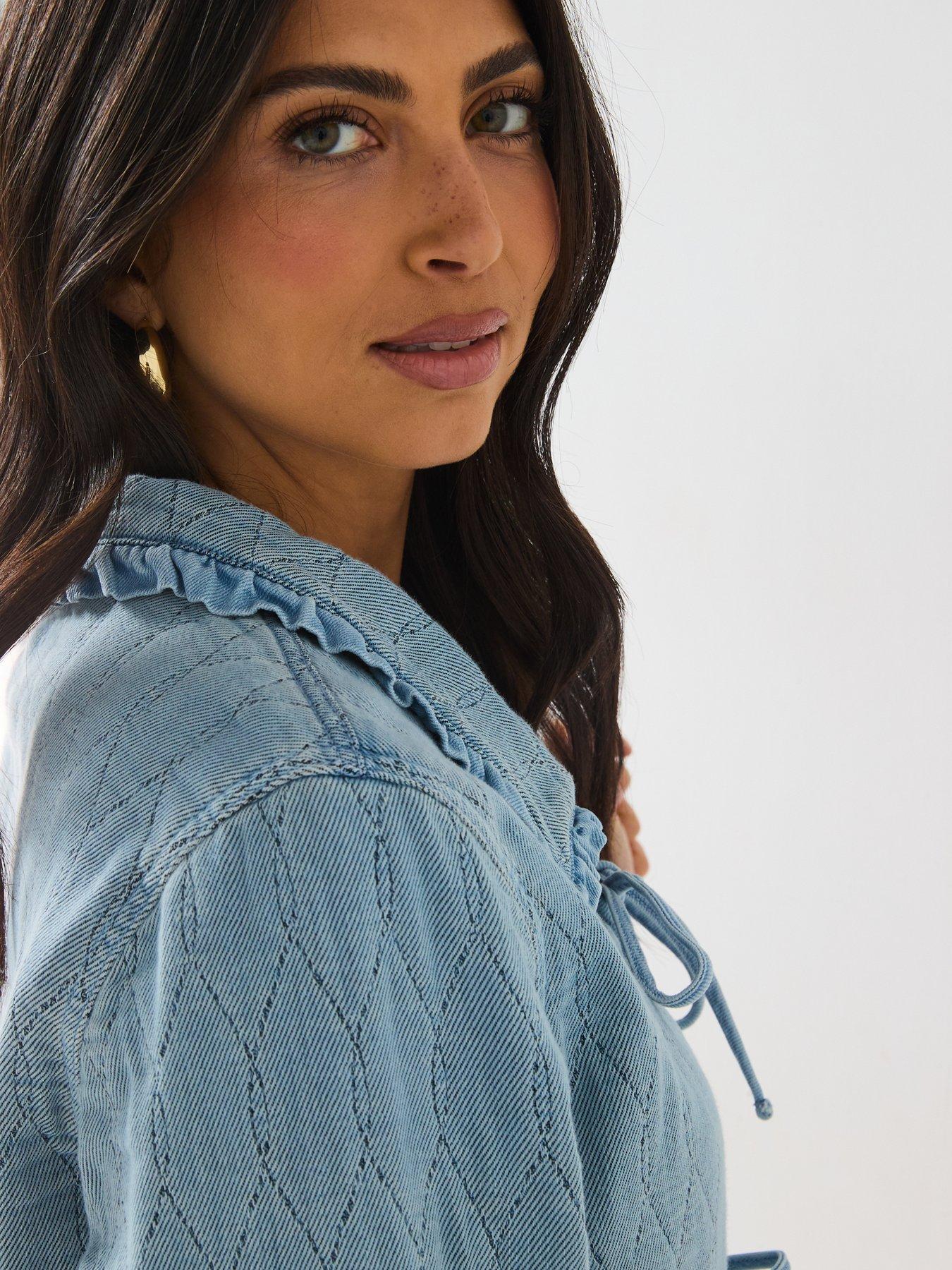  image of only-tie-front-denim-shacket-blue