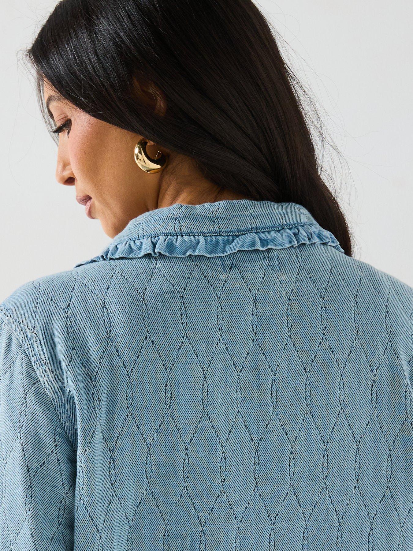  image of only-tie-front-denim-shacket-blue