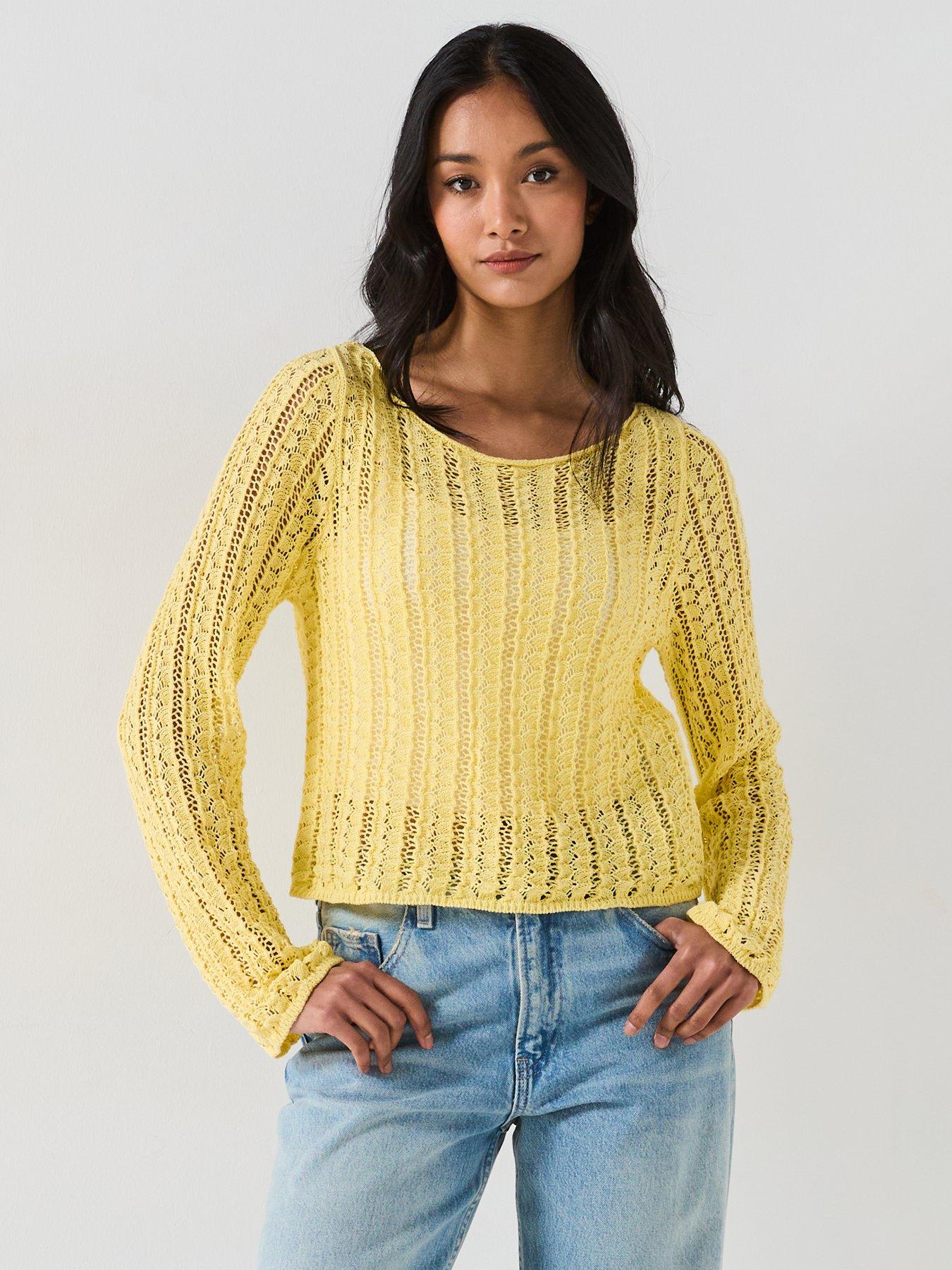 pieces-boatneck-knitted-long-sleeve-top-yellow