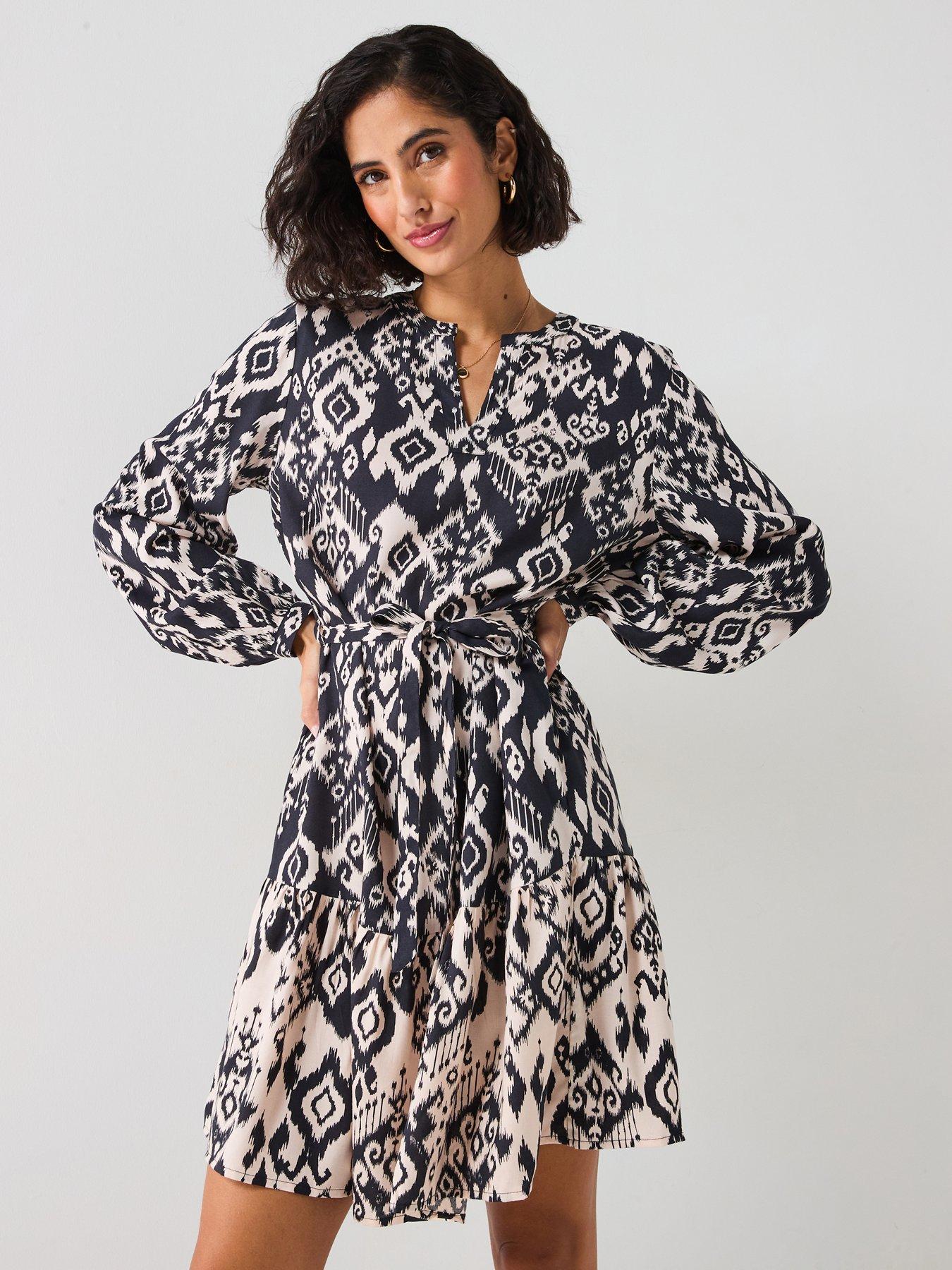  image of jdy-printed-long-sleeve-mini-dress-black
