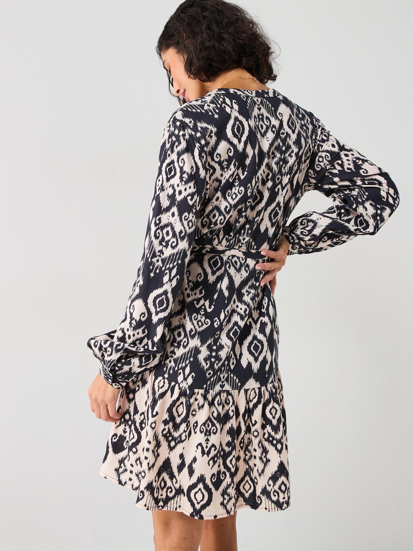  image of jdy-printed-long-sleeve-mini-dress-black