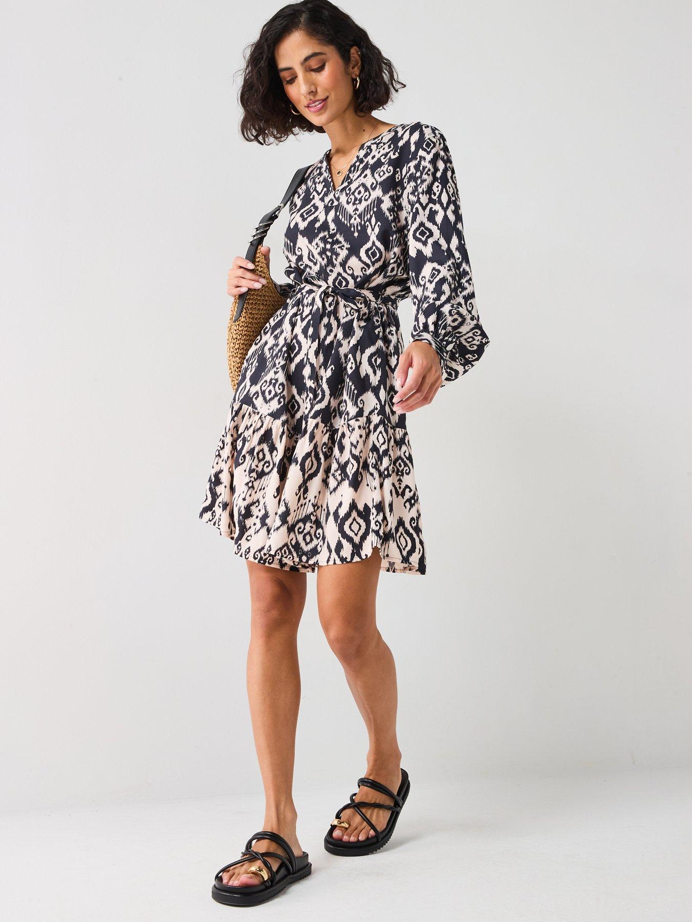  image of jdy-printed-long-sleeve-mini-dress-black