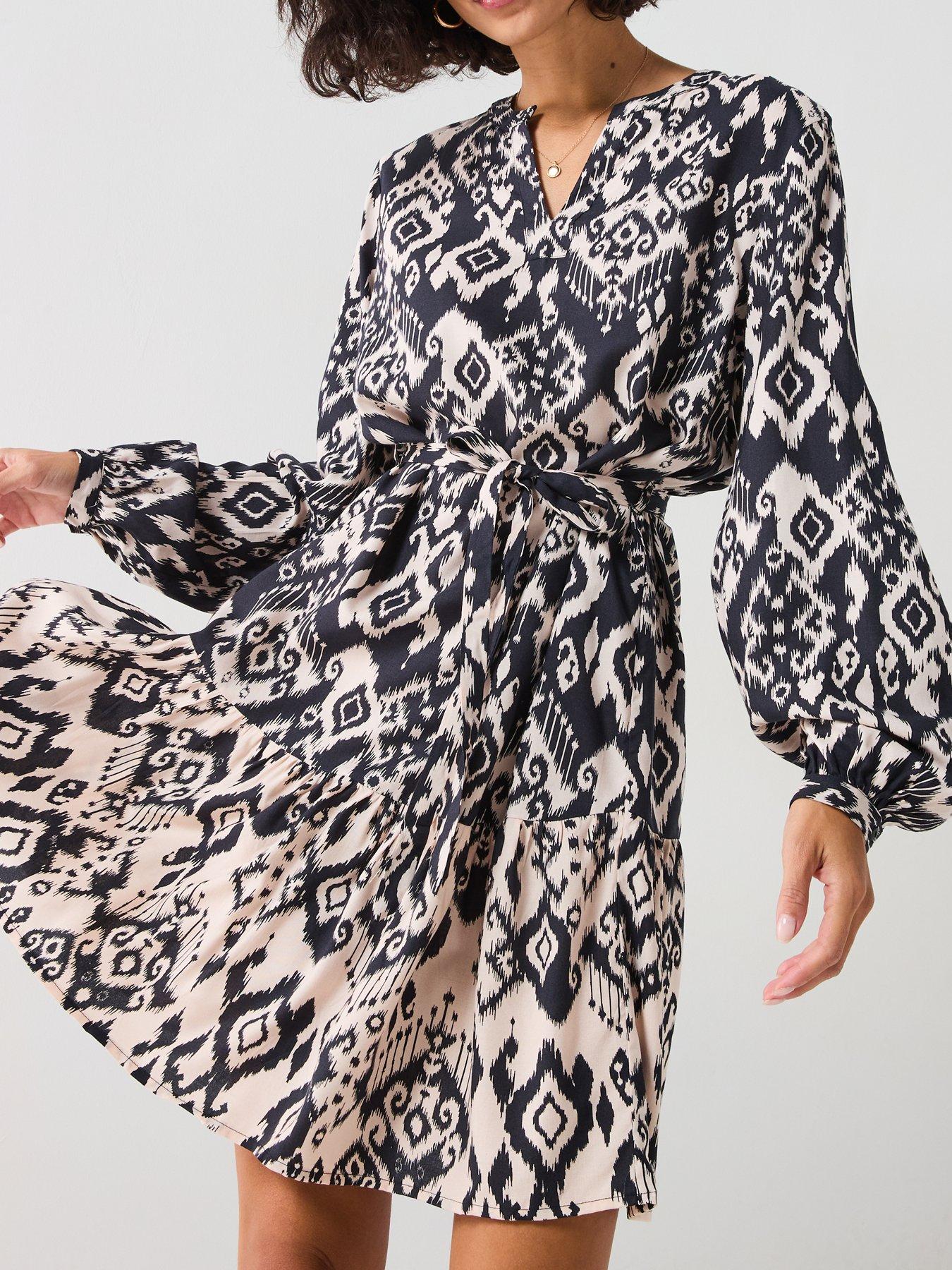  image of jdy-printed-long-sleeve-mini-dress-black
