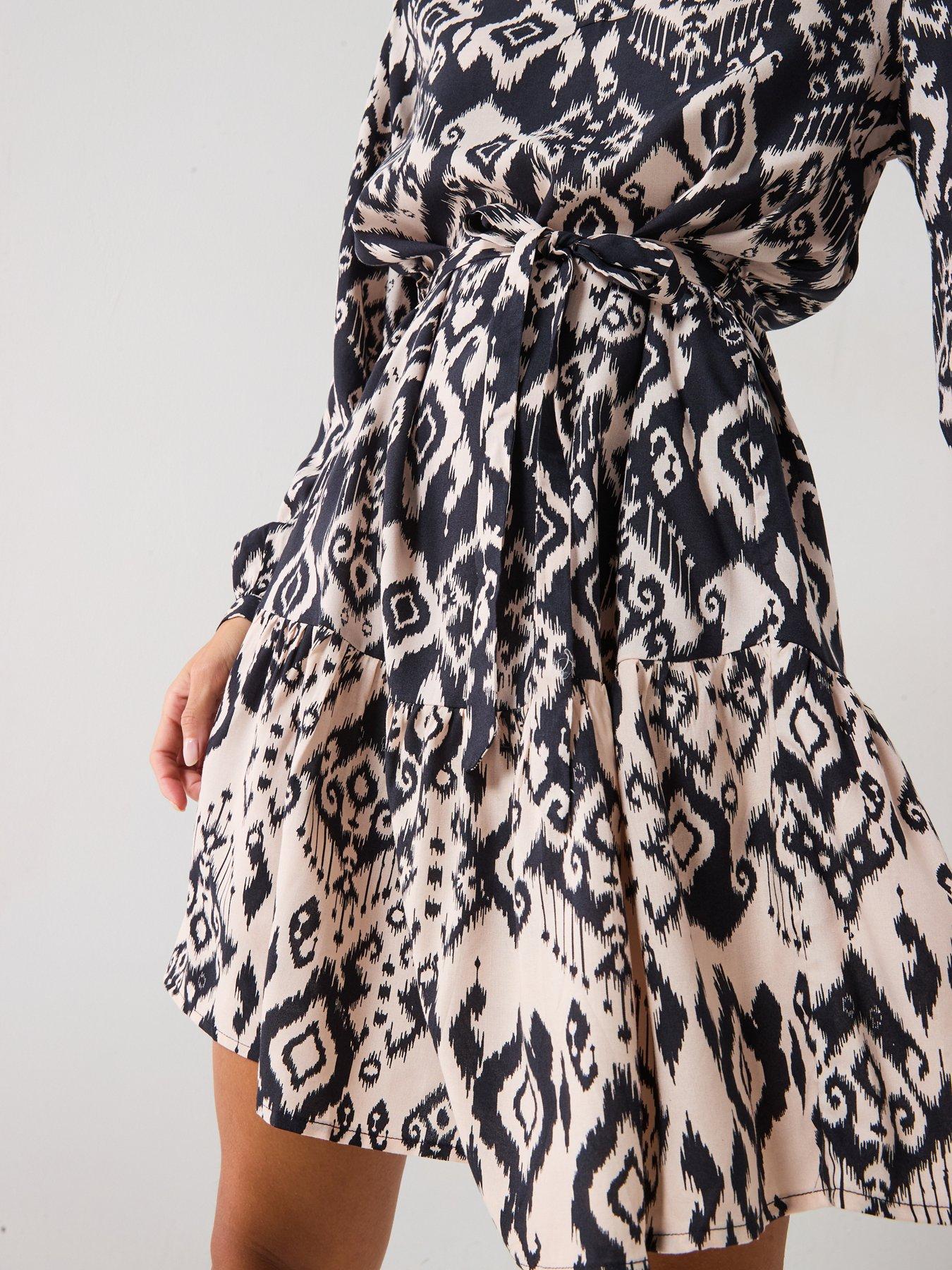  image of jdy-printed-long-sleeve-mini-dress-black