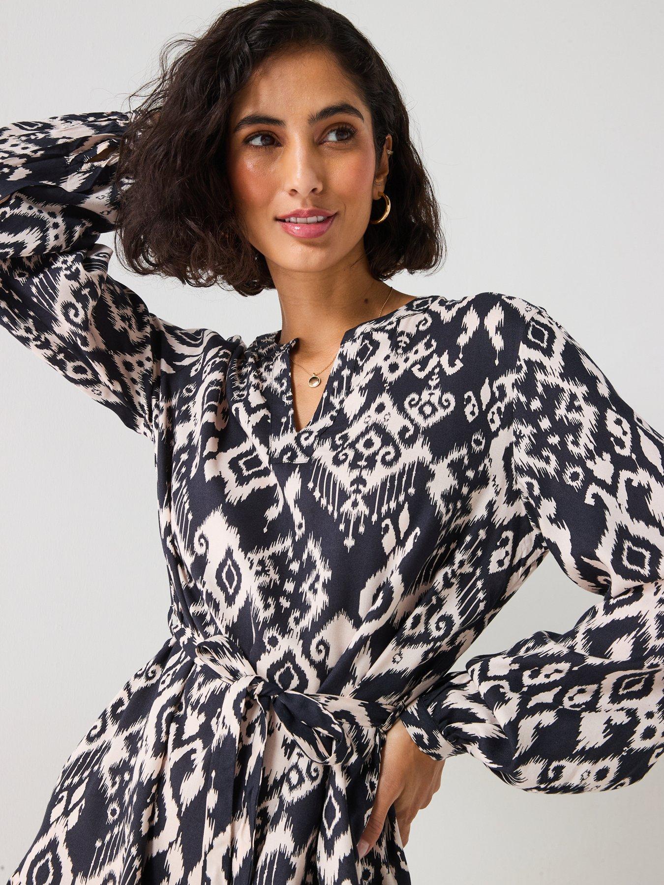  image of jdy-printed-long-sleeve-mini-dress-black