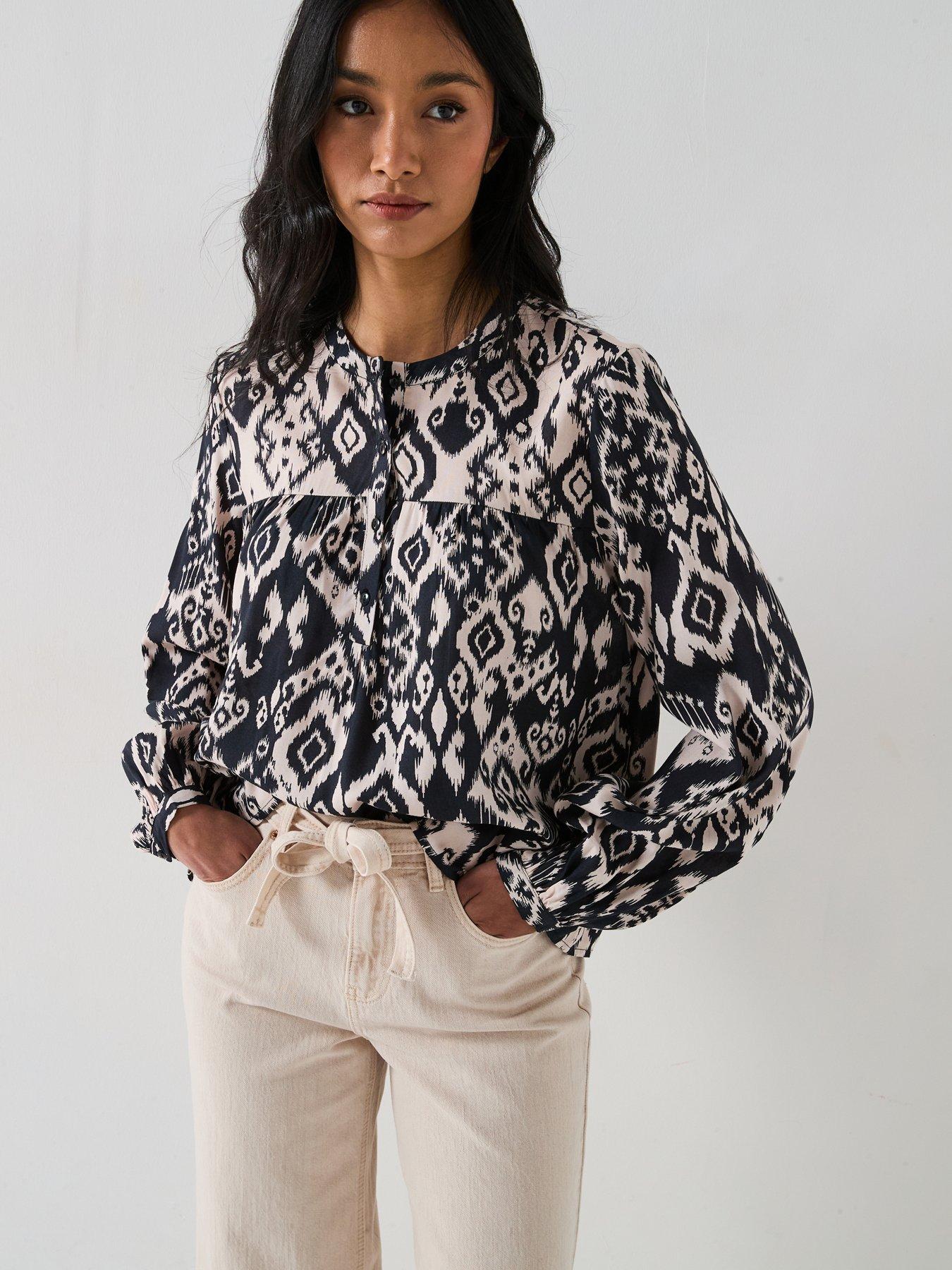  image of jdy-printed-long-sleeve-blouse-black