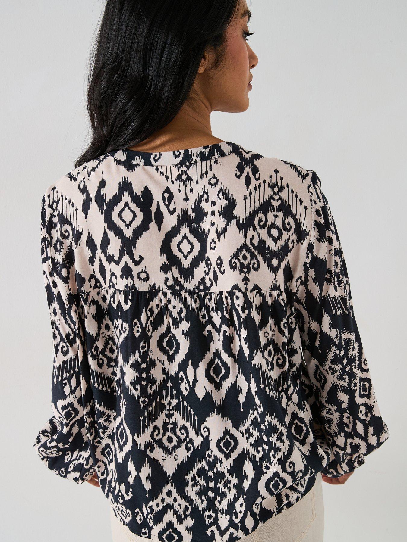  image of jdy-printed-long-sleeve-blouse-black