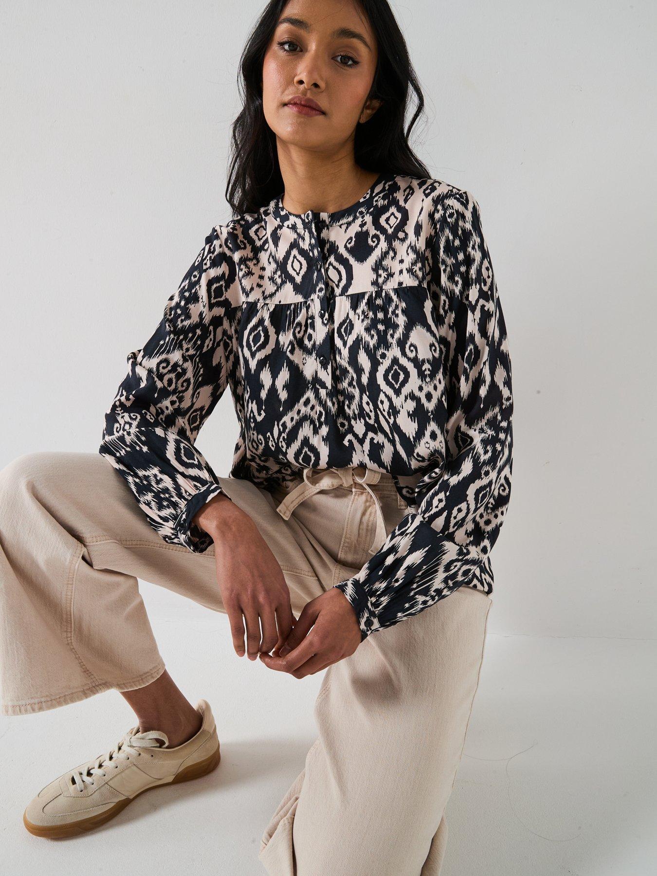  image of jdy-printed-long-sleeve-blouse-black