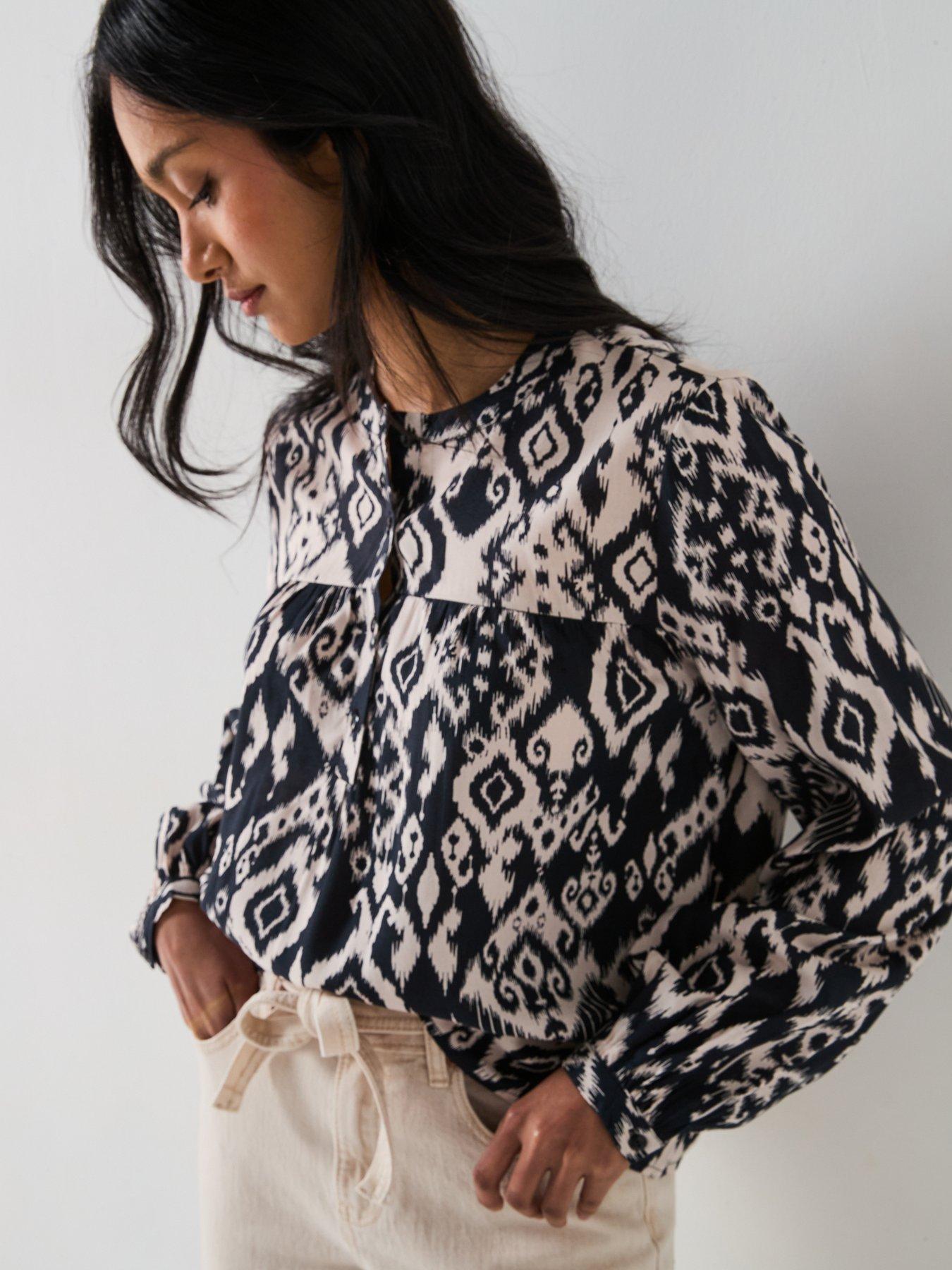  image of jdy-printed-long-sleeve-blouse-black