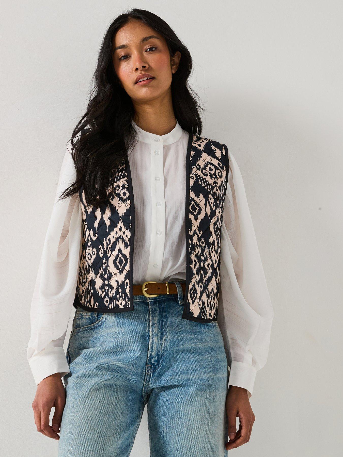 undefined Printed Quilted Waistcoat Jacket - Black