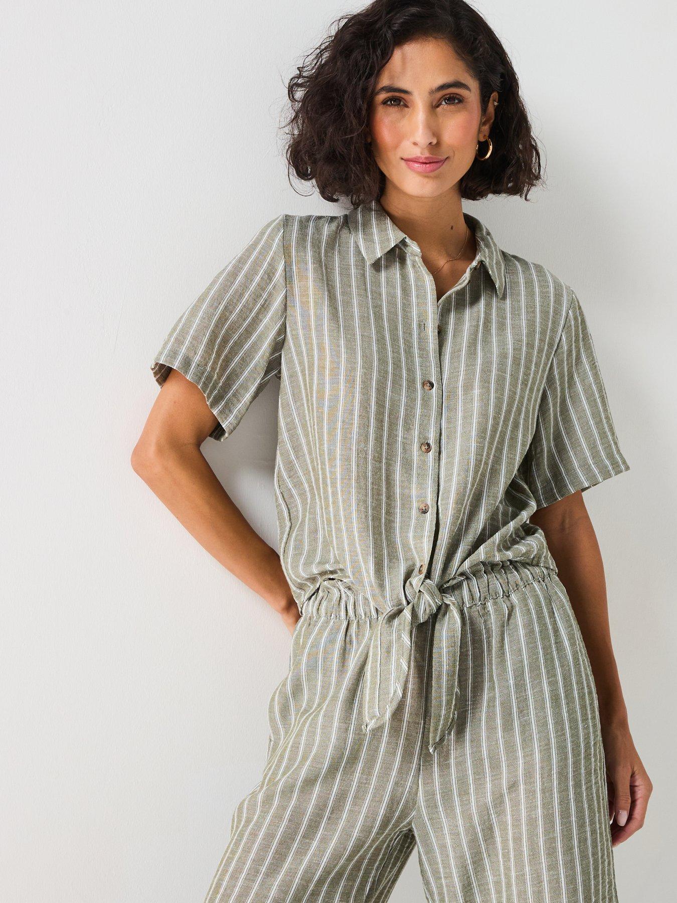 jdy-knot-detail-short-sleeve-stripe-shirt-green