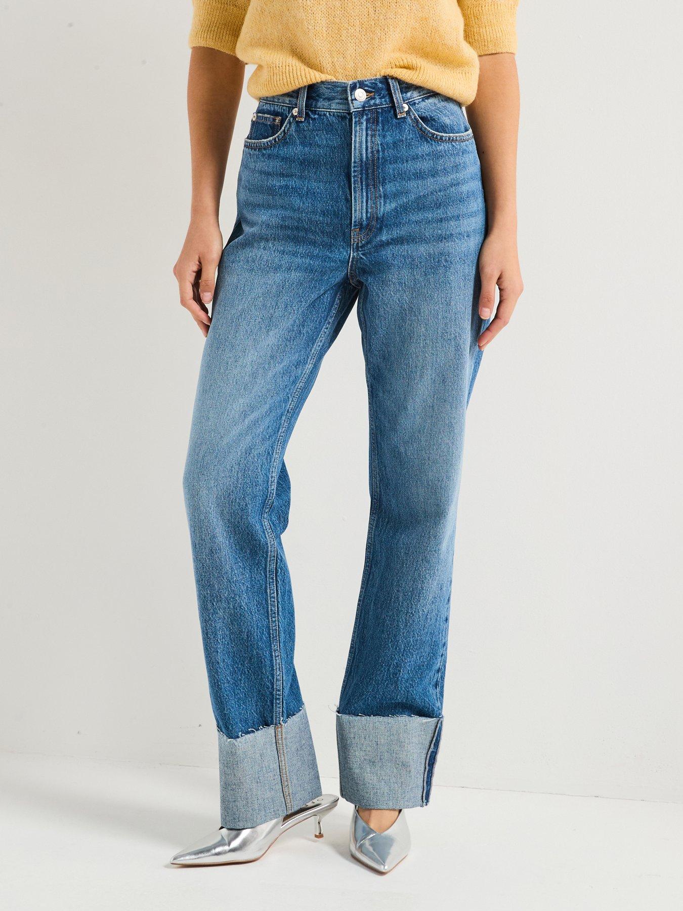 Only Riley High Waist Straight Leg Turn Up Denim Jeans - Blue | Littlewoods