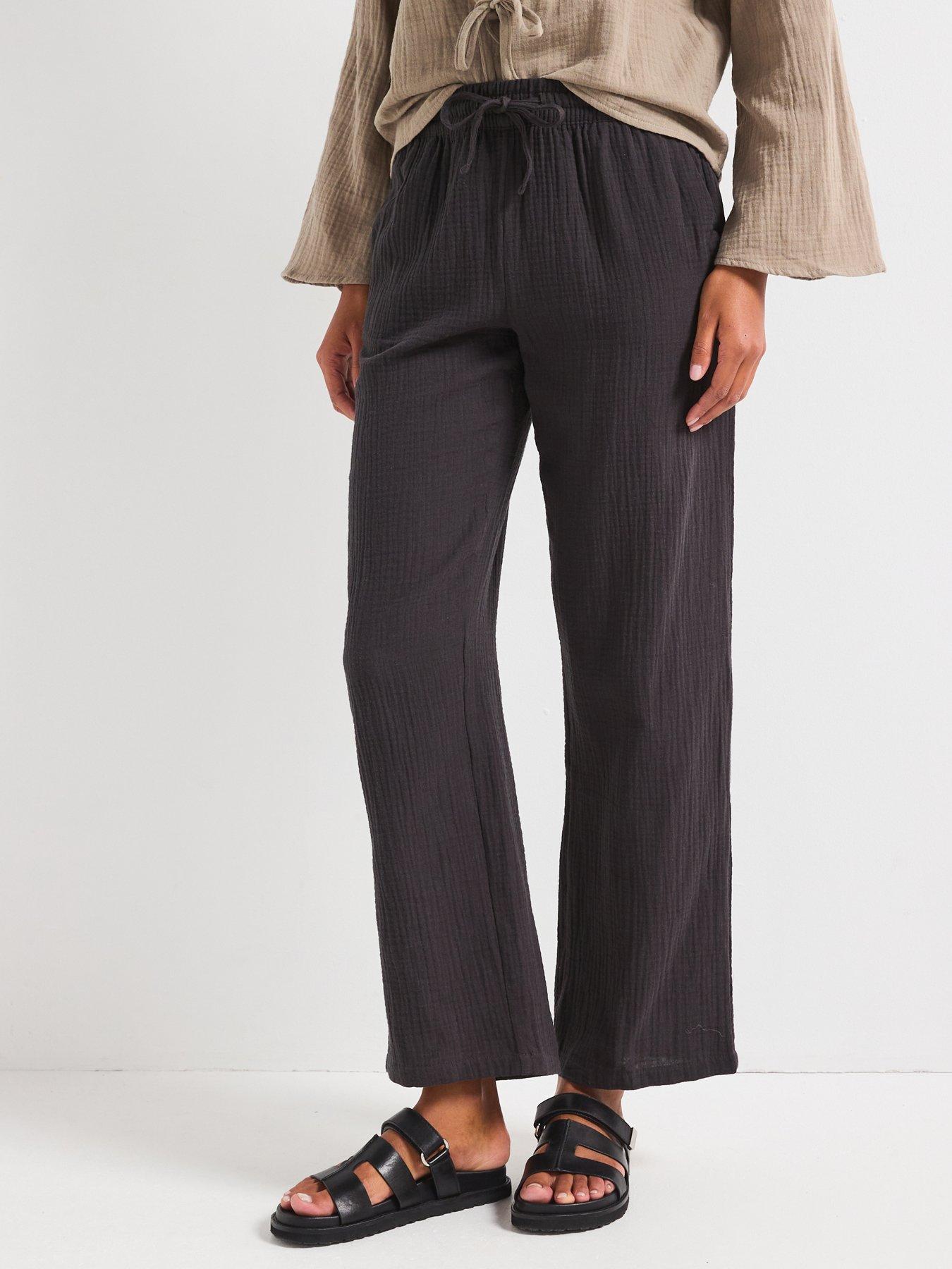 undefined Wide Leg Tie Waist Loose Trouser - Black