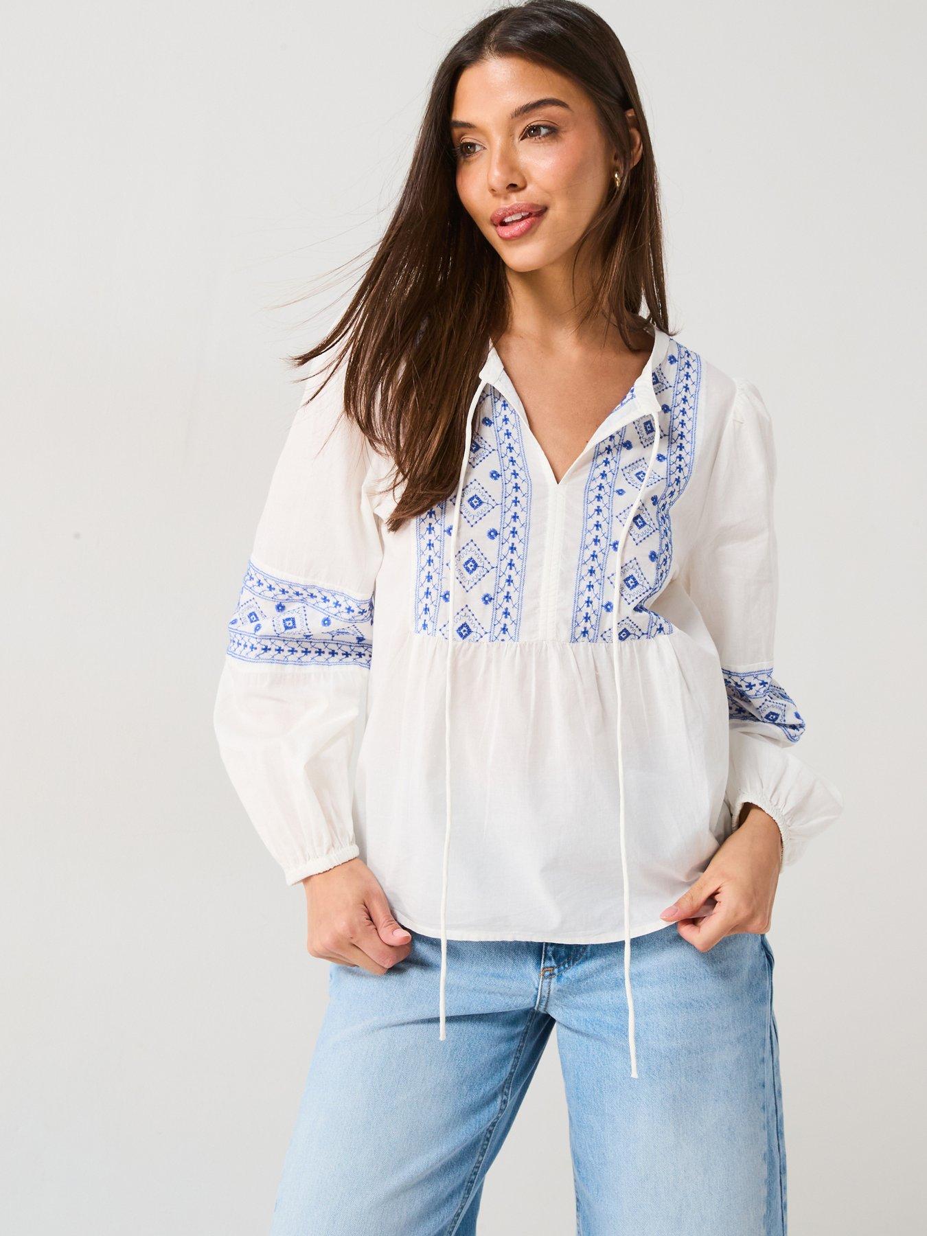 jdy-tie-detail-embroidered-blouse-bluewhite