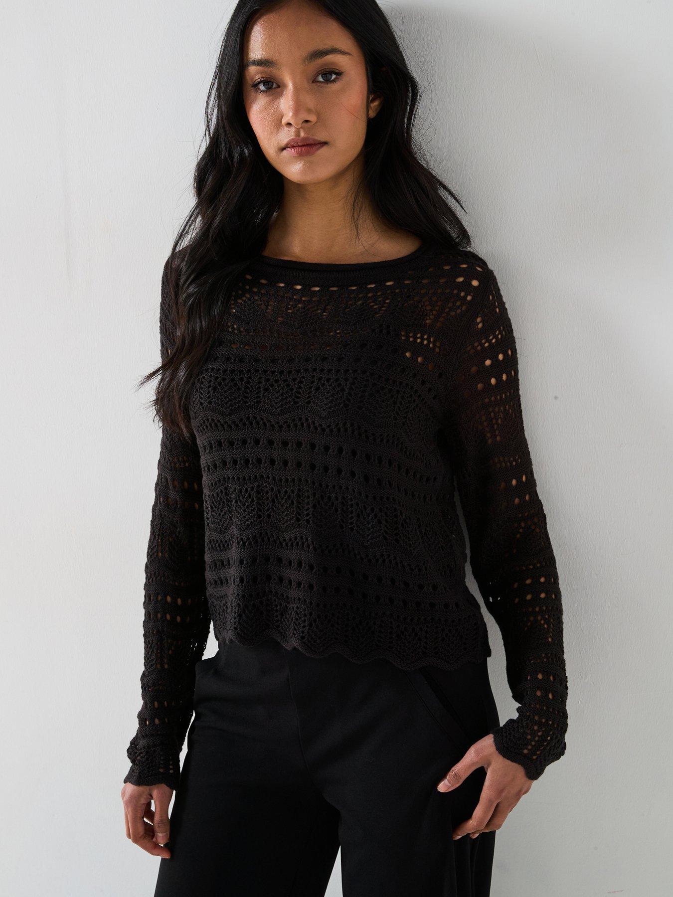  image of jdy-long-sleeve-boatneck-knitted-pullover-black