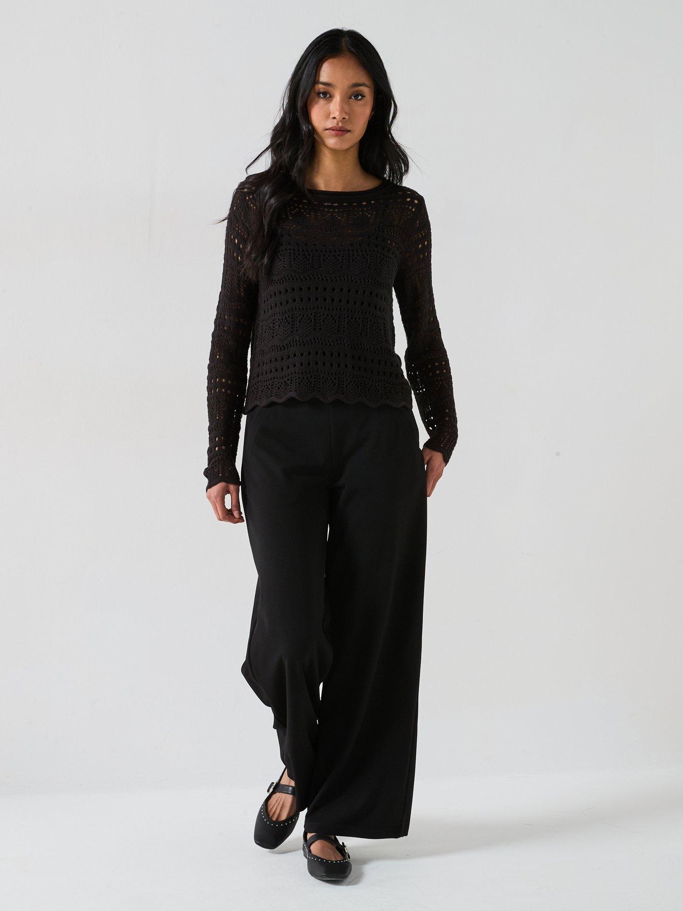  image of jdy-long-sleeve-boatneck-knitted-pullover-black