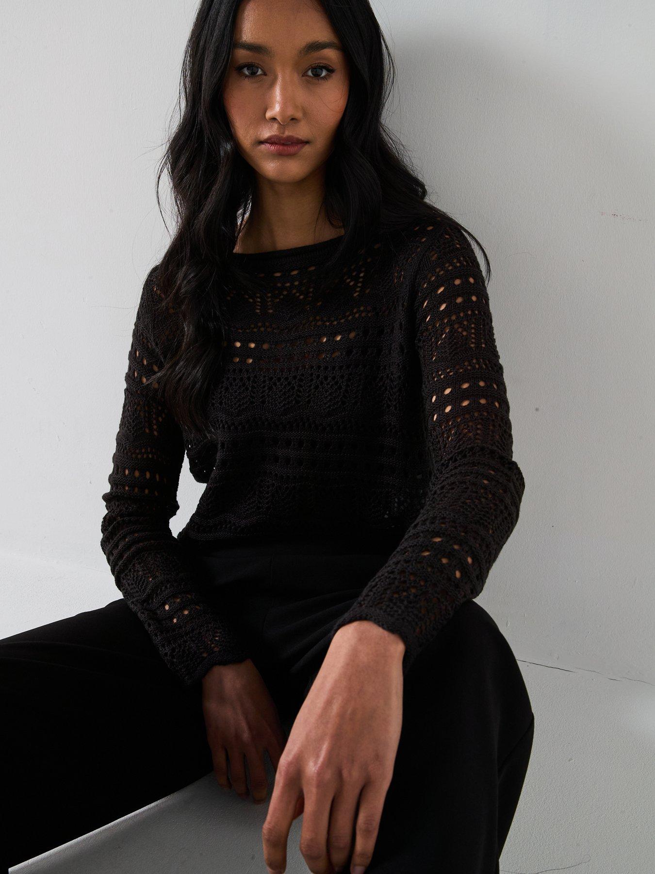  image of jdy-long-sleeve-boatneck-knitted-pullover-black