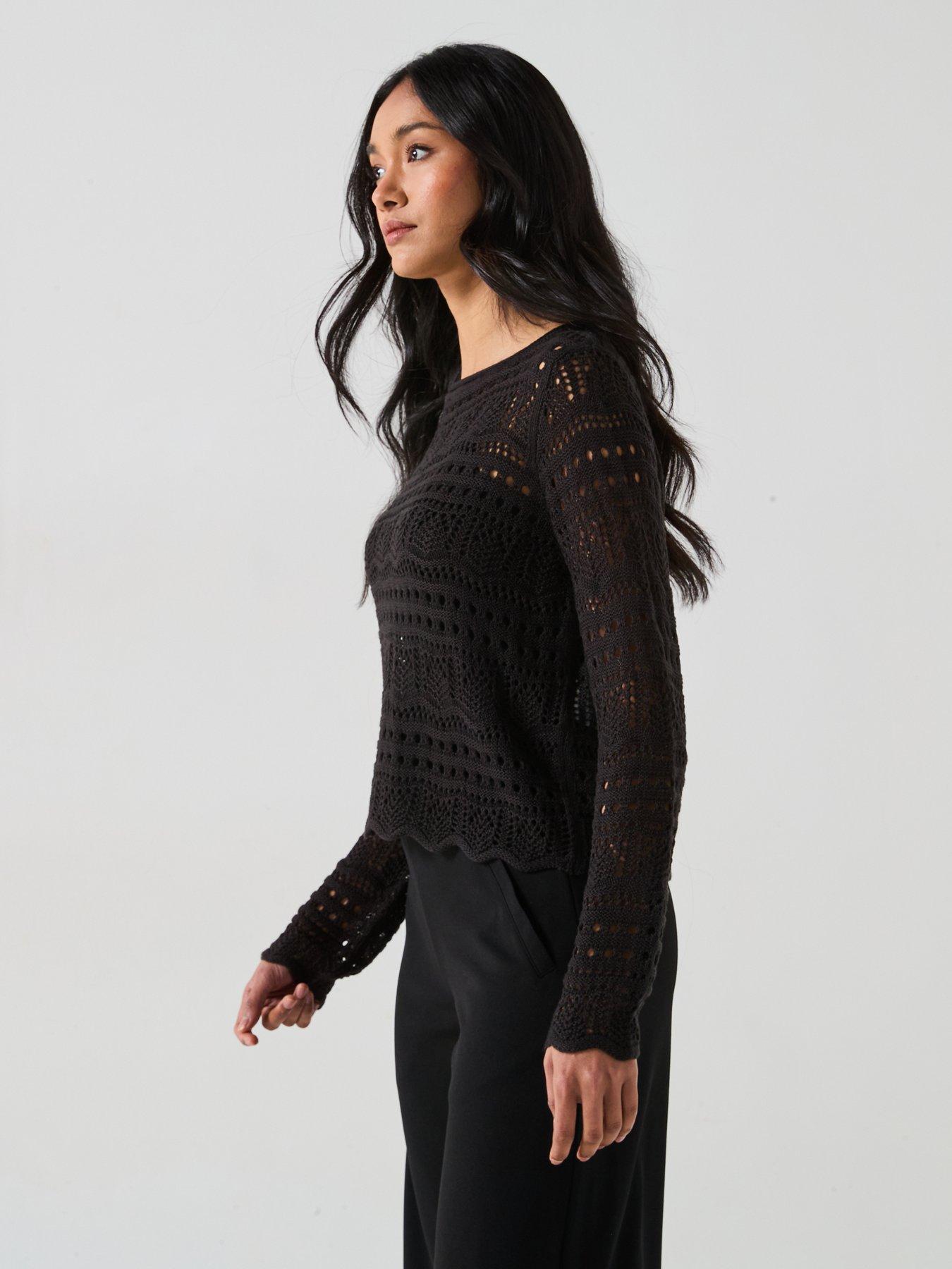  image of jdy-long-sleeve-boatneck-knitted-pullover-black