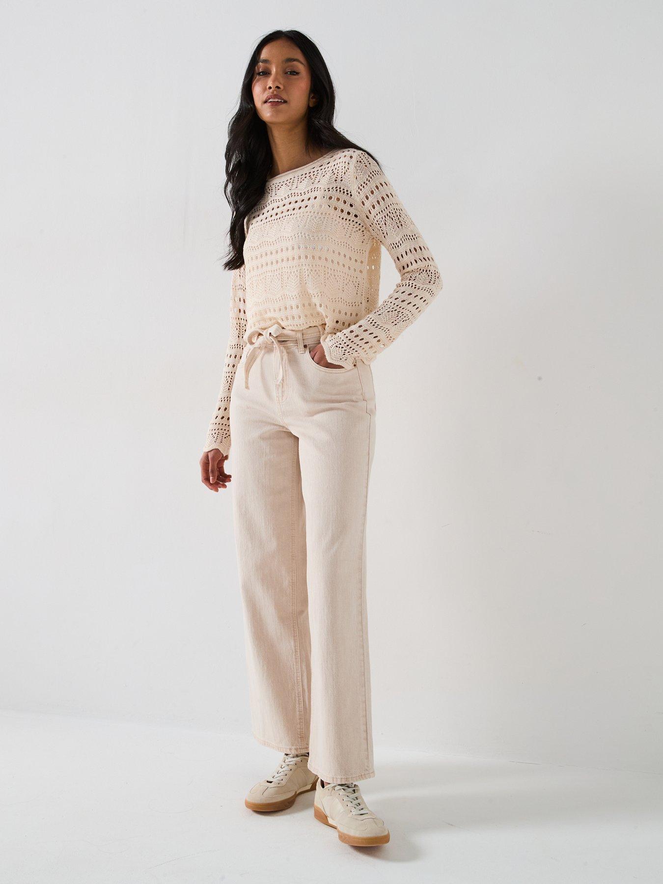  image of jdy-long-sleeve-boatneck-knitted-pullover-beige