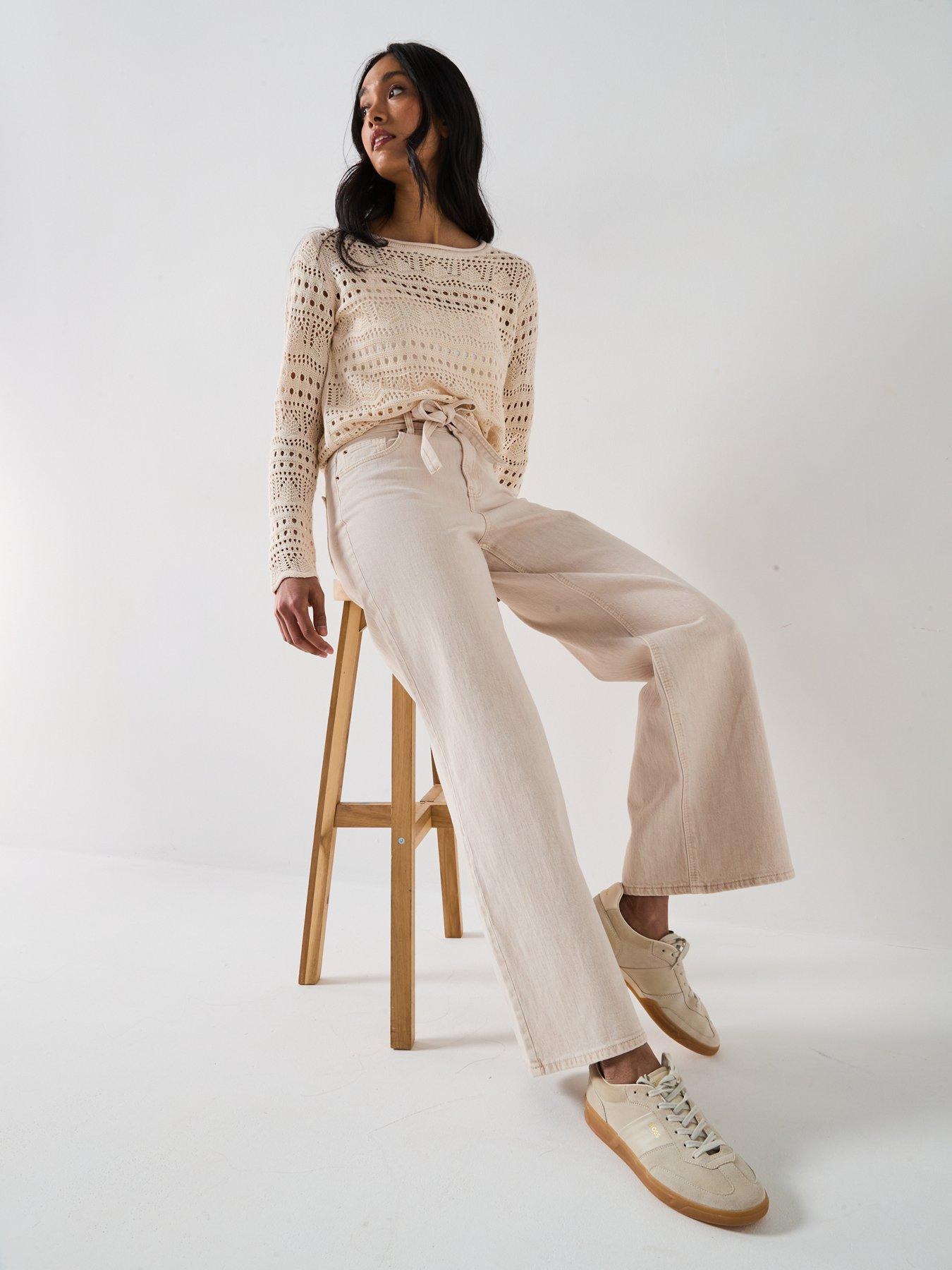  image of jdy-long-sleeve-boatneck-knitted-pullover-beige