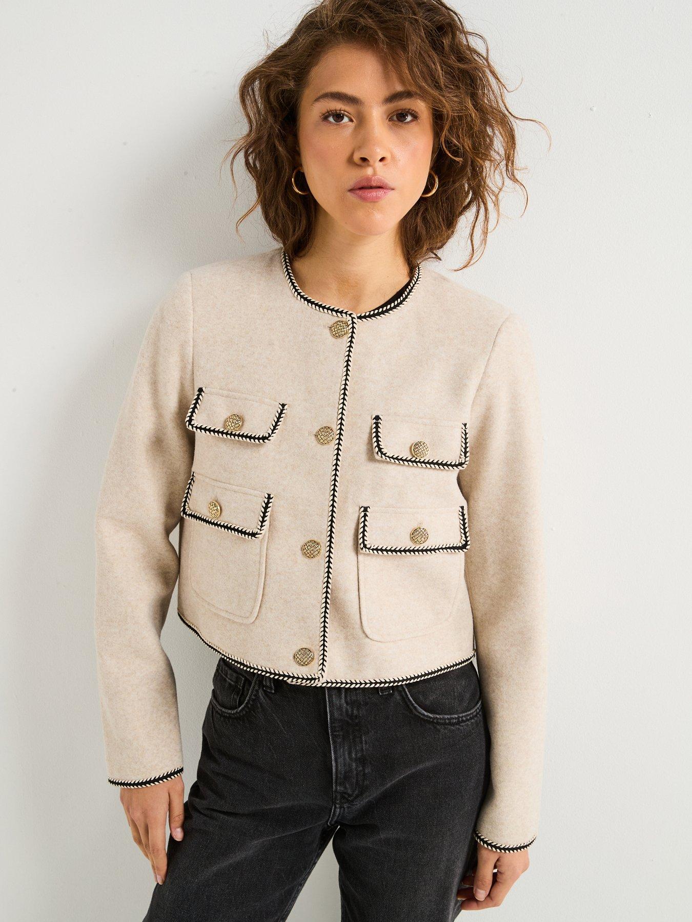 undefined Button Detail Jacket - Beige