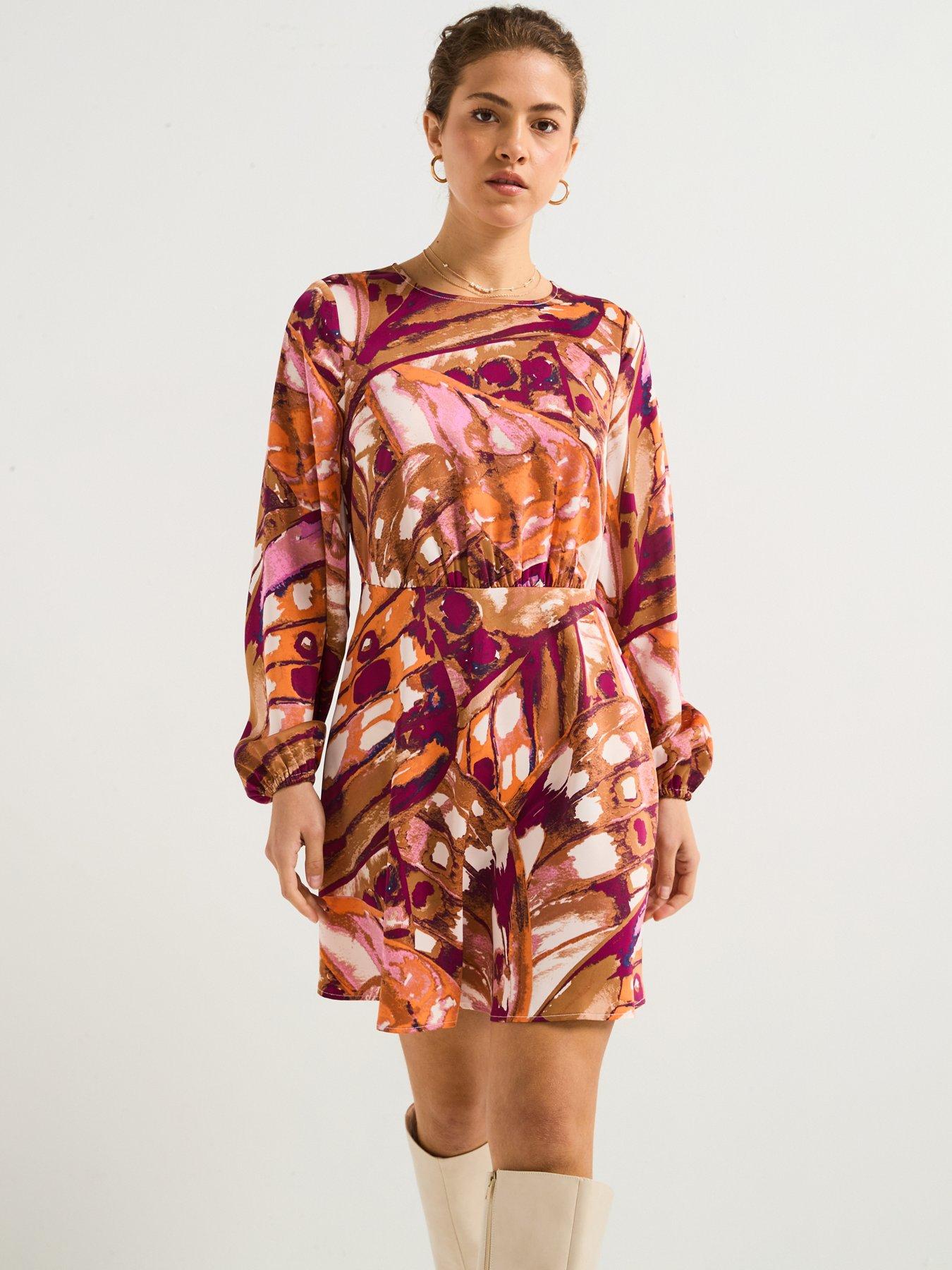  image of vero-moda-linea-long-sleeve-short-woven-dress-multi