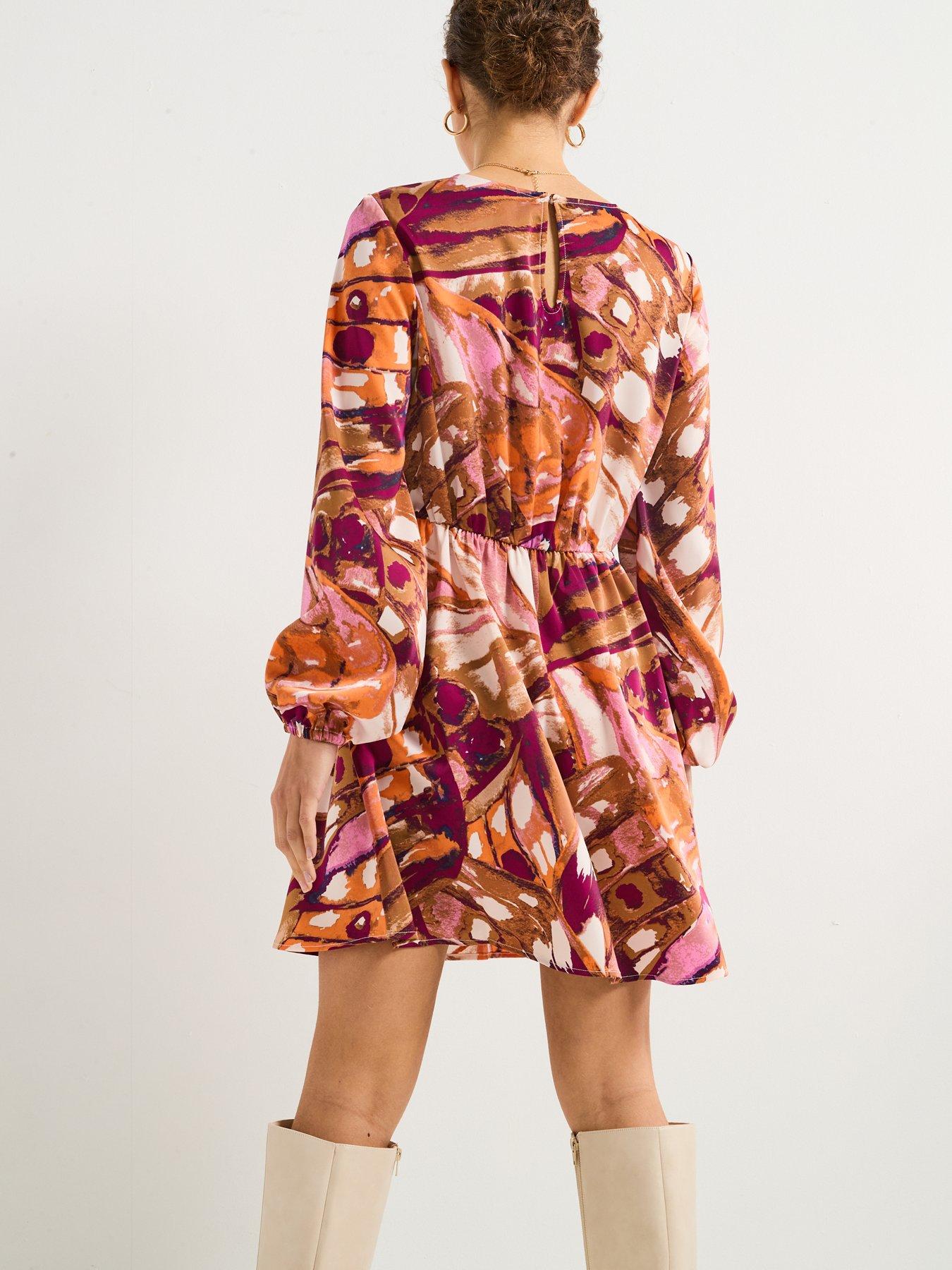  image of vero-moda-linea-long-sleeve-short-woven-dress-multi