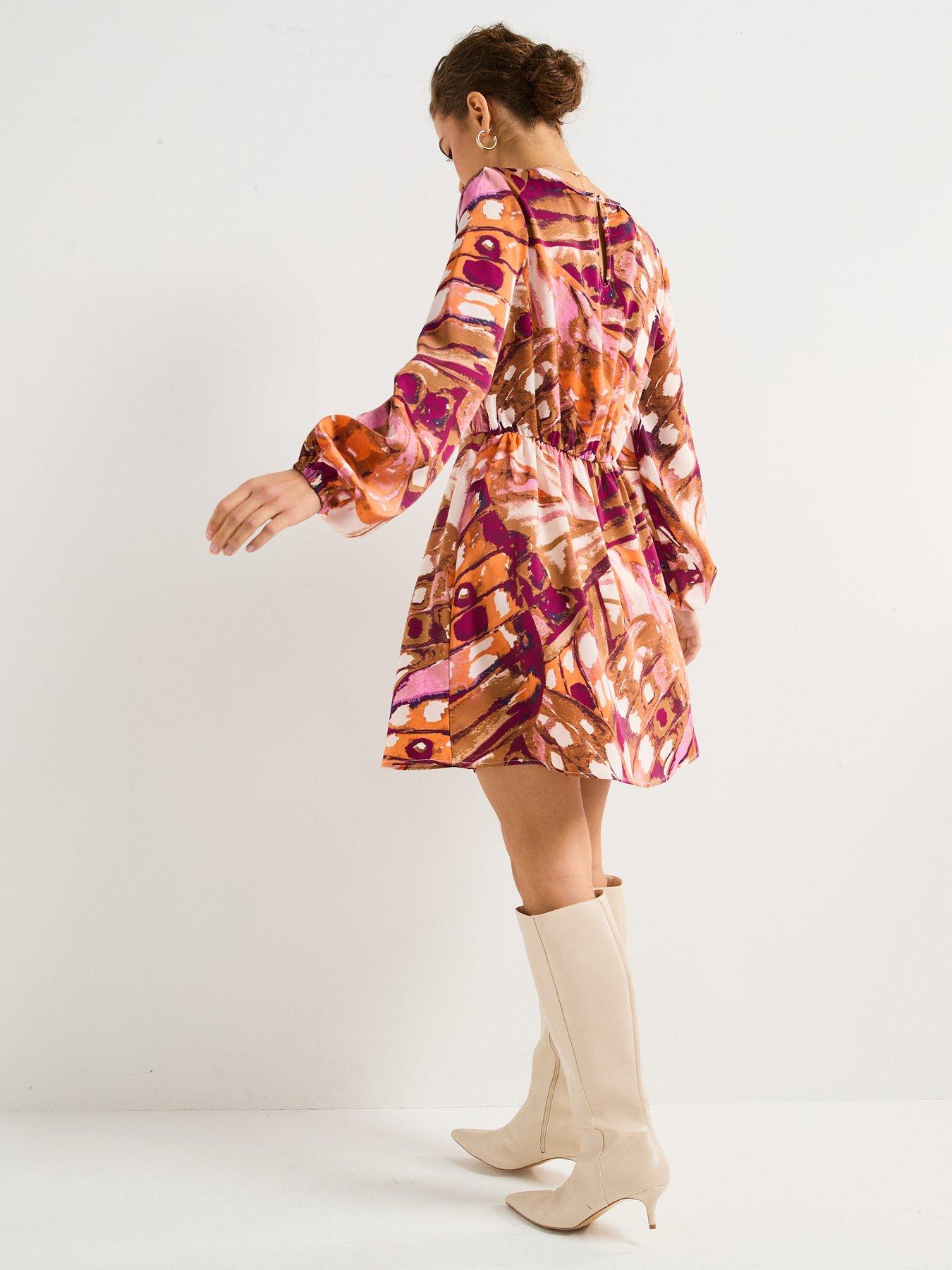  image of vero-moda-linea-long-sleeve-short-woven-dress-multi