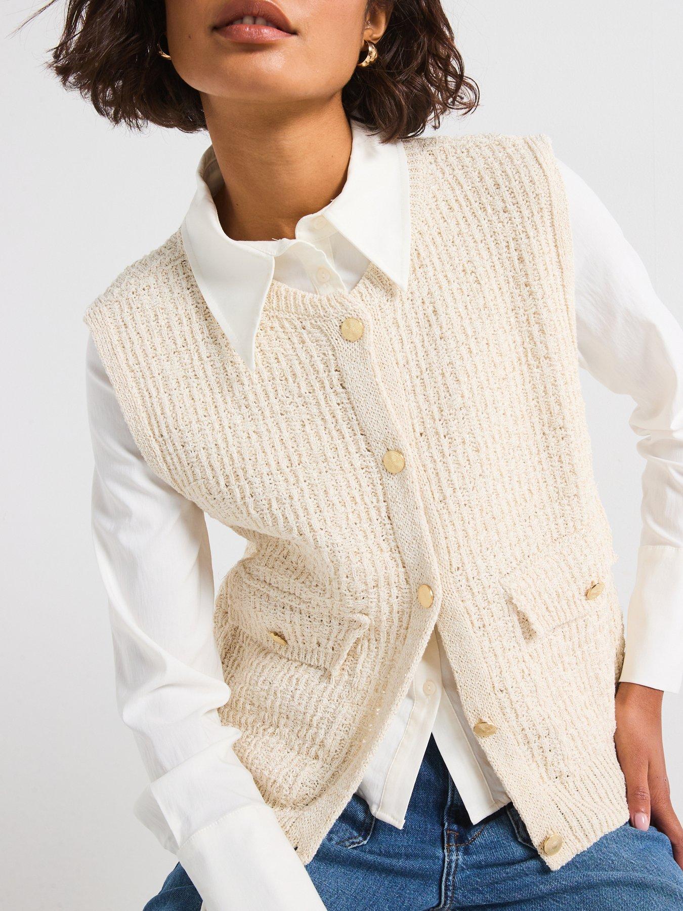  image of only-celeste-o-neck-knitted-vest-beige