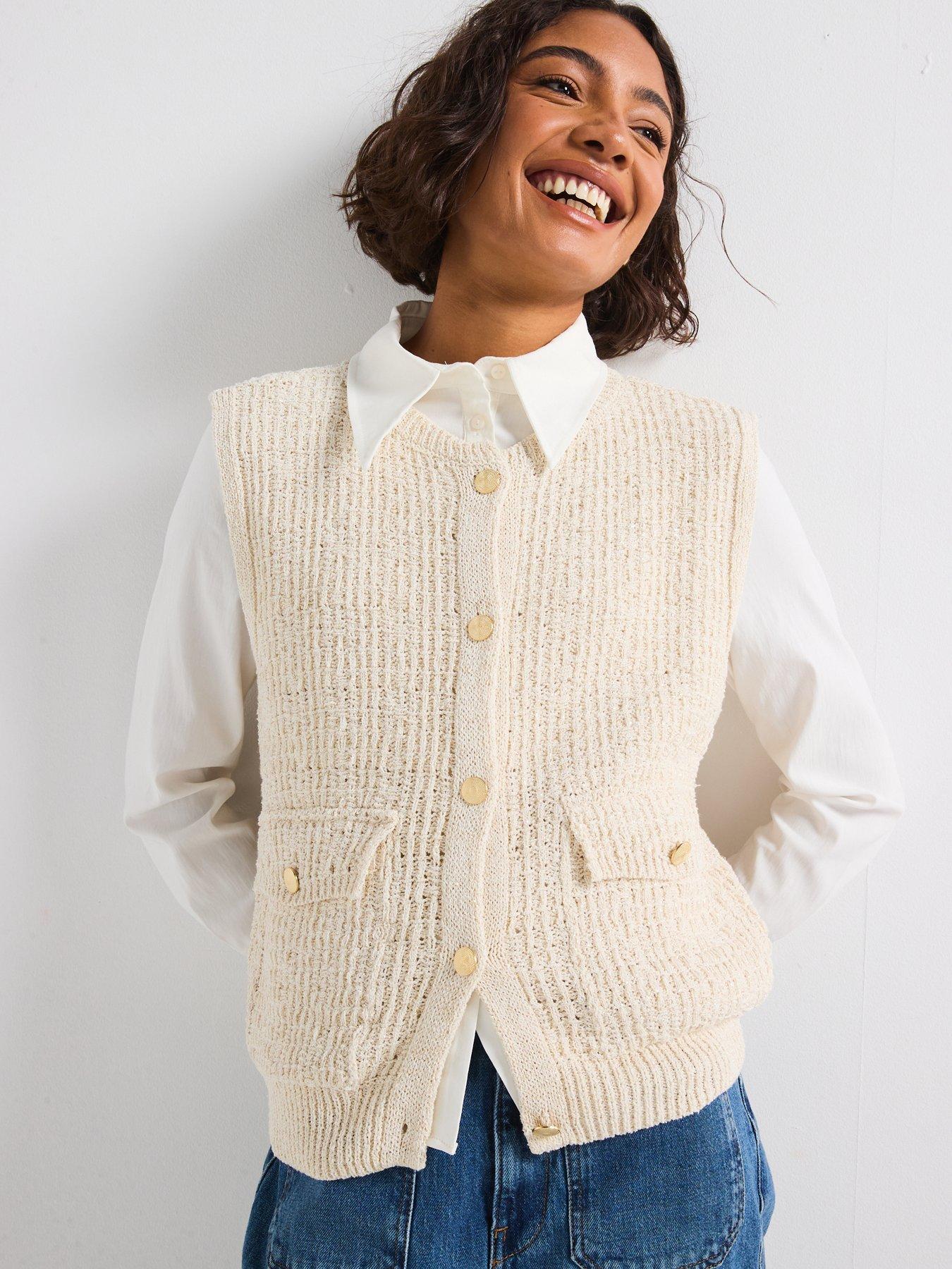  image of only-celeste-o-neck-knitted-vest-beige