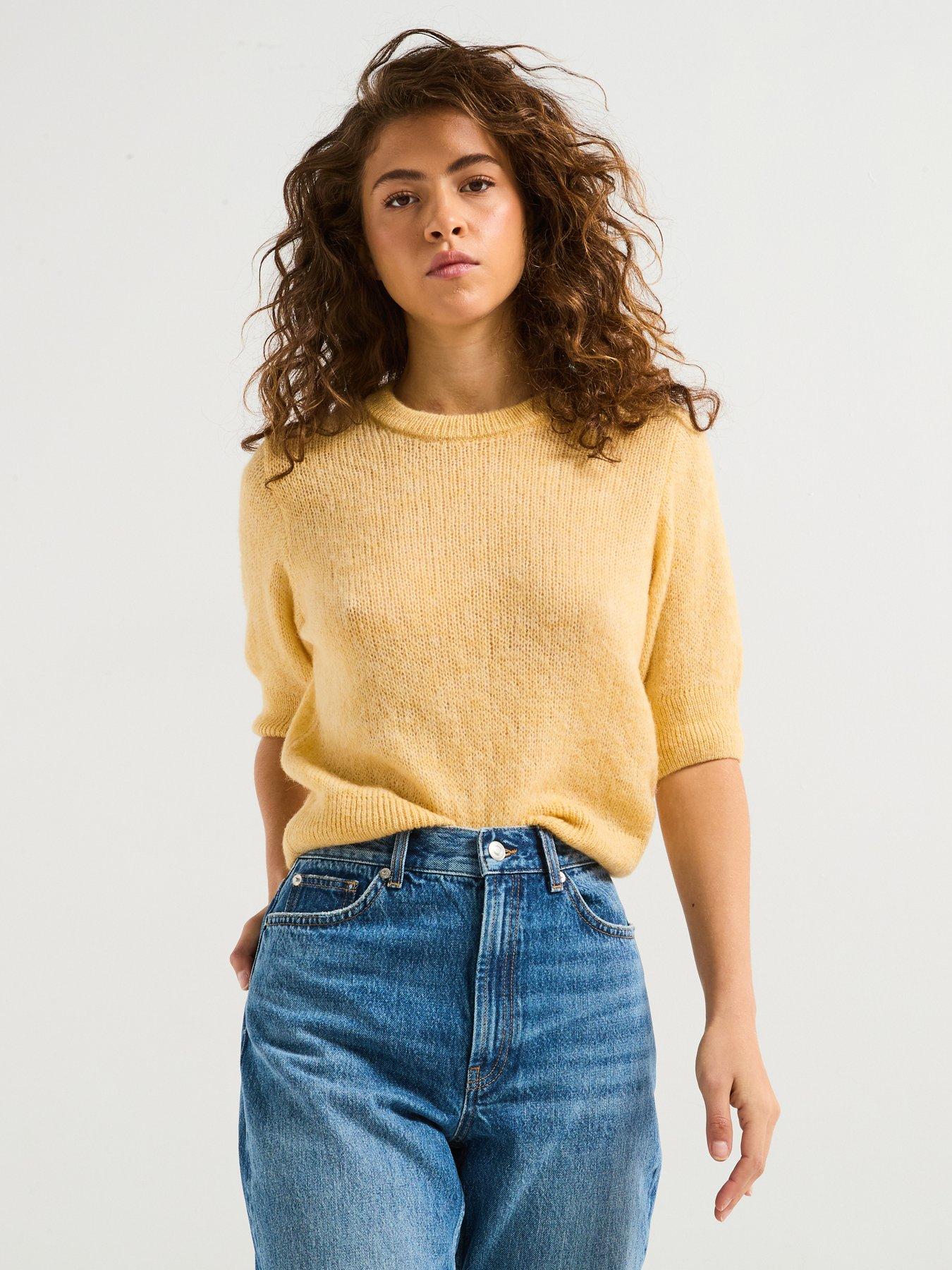 undefined Kristy Short Sleeve O-Neck Knitted Top - Yellow