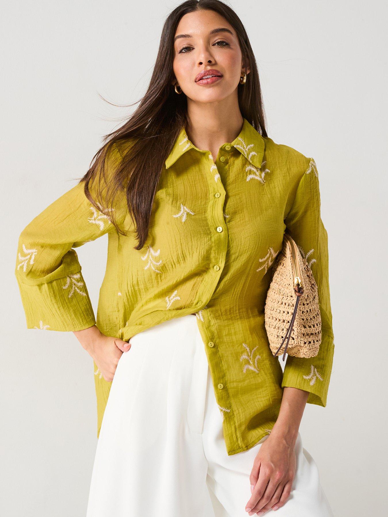 JDY Semi Sheer Embroidered Shirt - Green