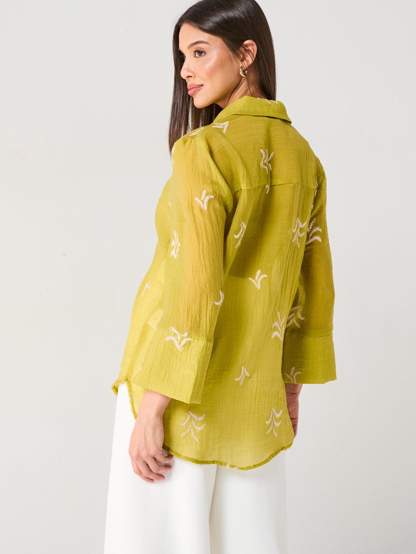  image of jdy-semi-sheer-embroidered-shirt-green