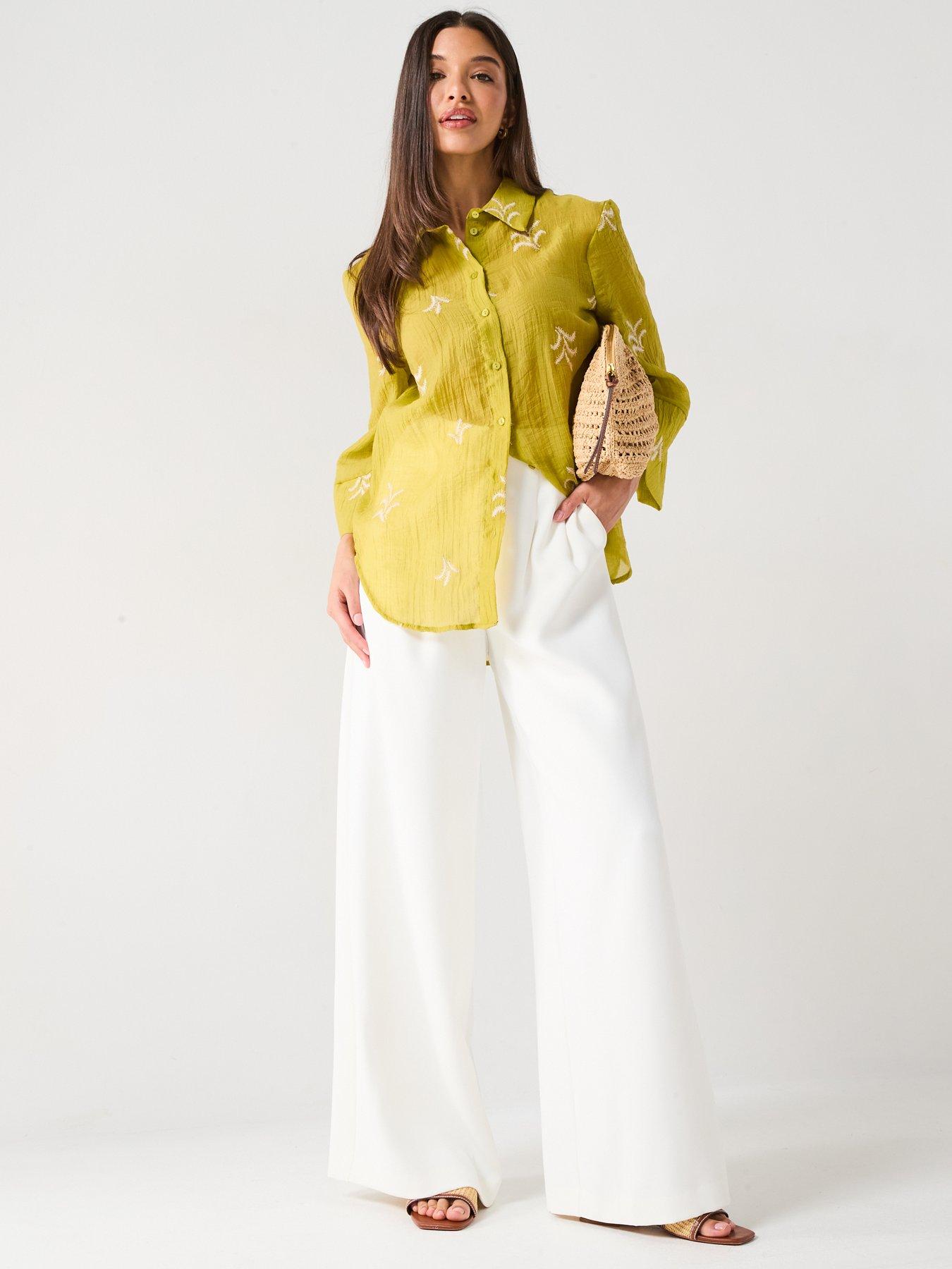  image of jdy-semi-sheer-embroidered-shirt-green
